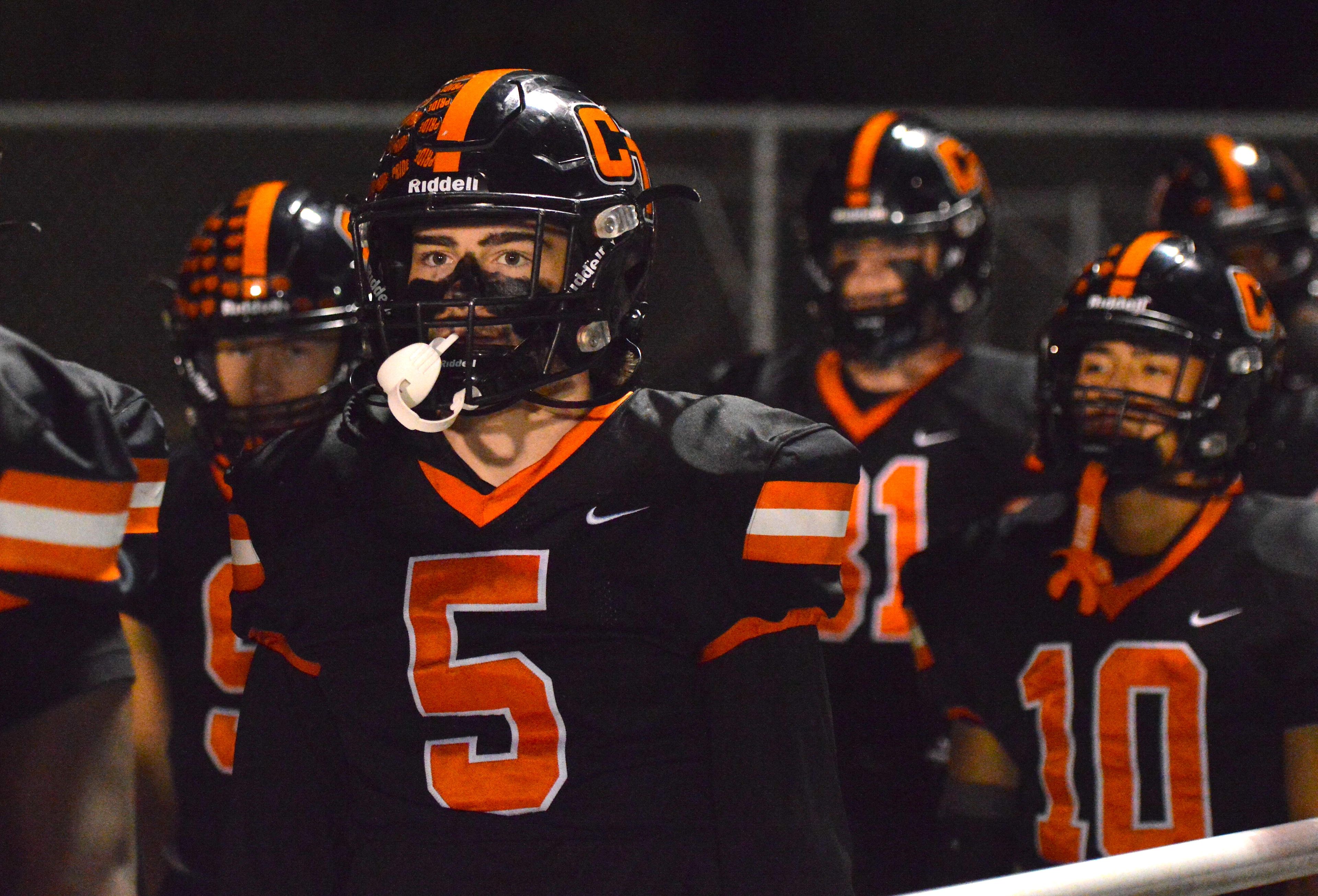 Cape Central senior Cole Geiser during the pregame walkout against Webster Groves on Friday, Nov. 1, at Tigers Stadium in Cape Girardeau.