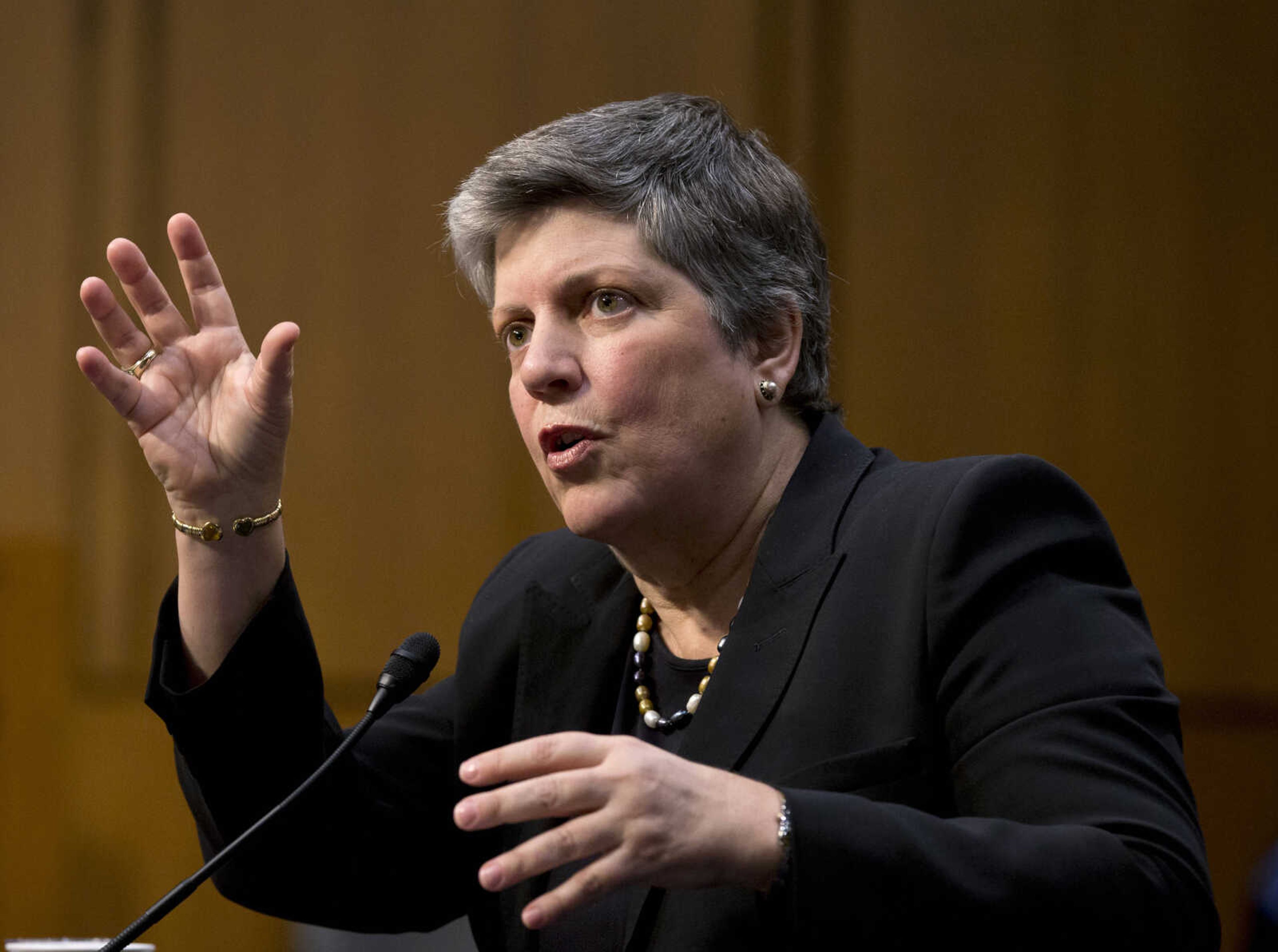 Homeland Security Secretary Janet Napolitano testifies on Capitol Hill in Washington, Tuesday, April 23, 2013, before the Senate Judiciary Committee hearing on immigration reform. (AP Photo/J. Scott Applewhite)