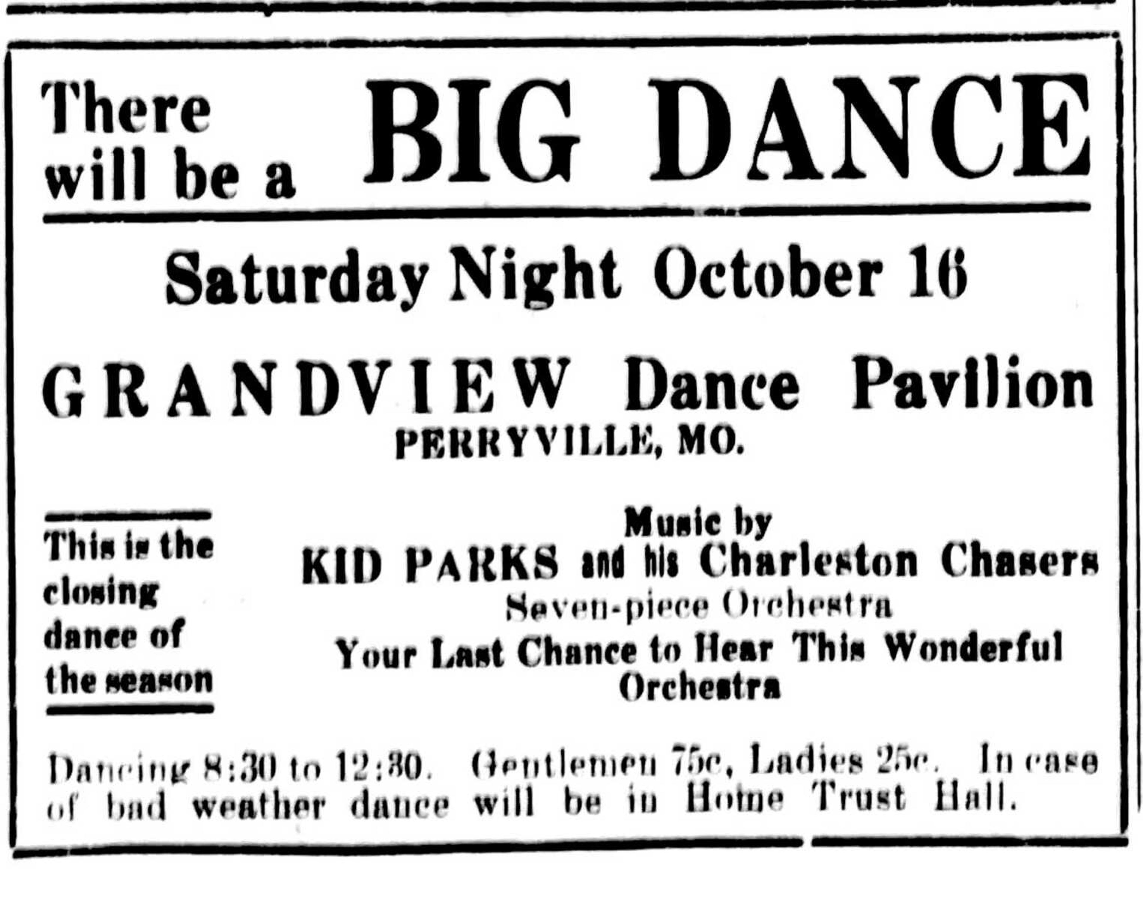 This advertisement appeared on the front page of the Perry County Sun newspaper, Oct. 14, 1925.