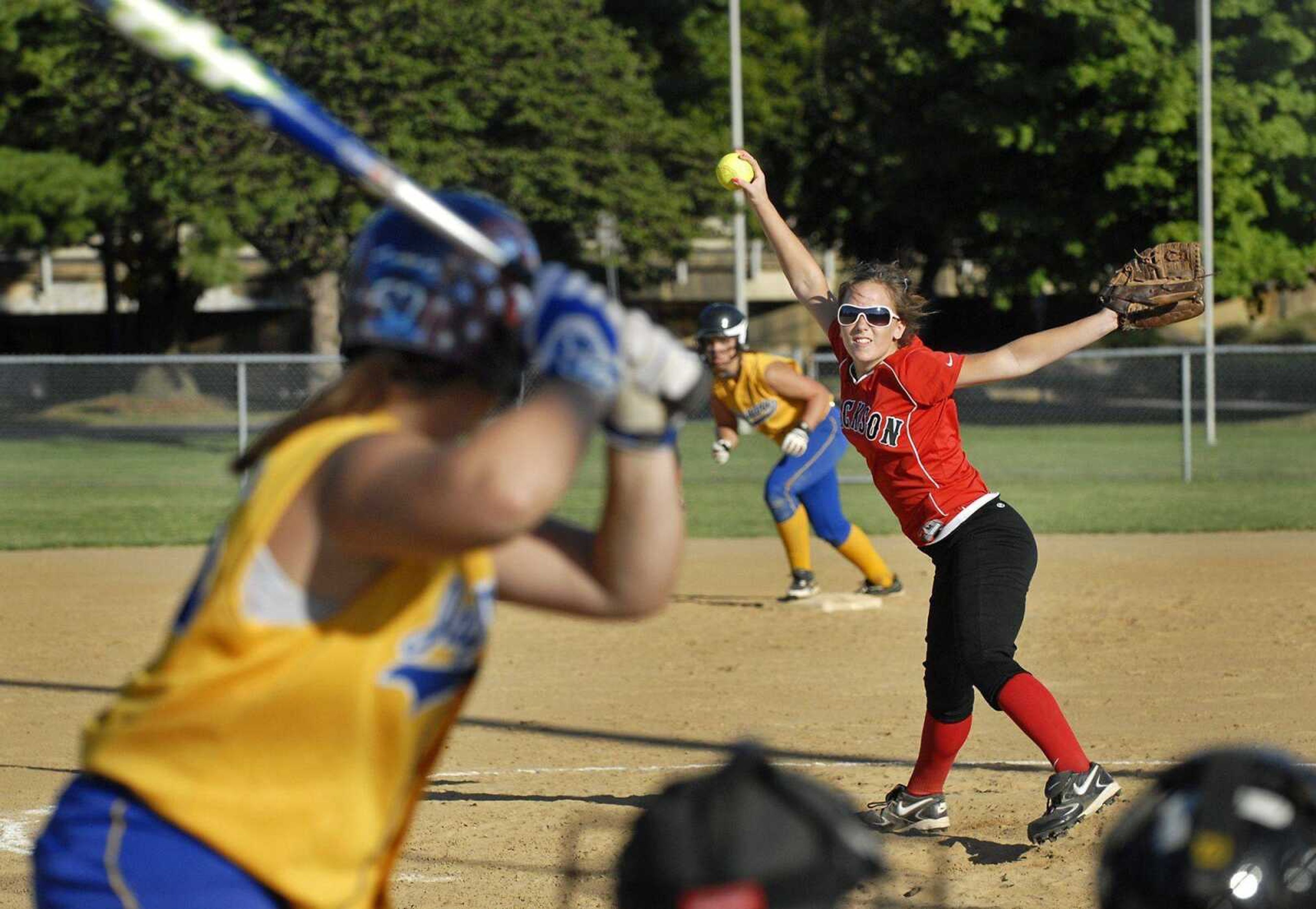 Jackson pitcher Mallory Jones delivers during Wednesday's game against Seckman. (Kristin Eberts)