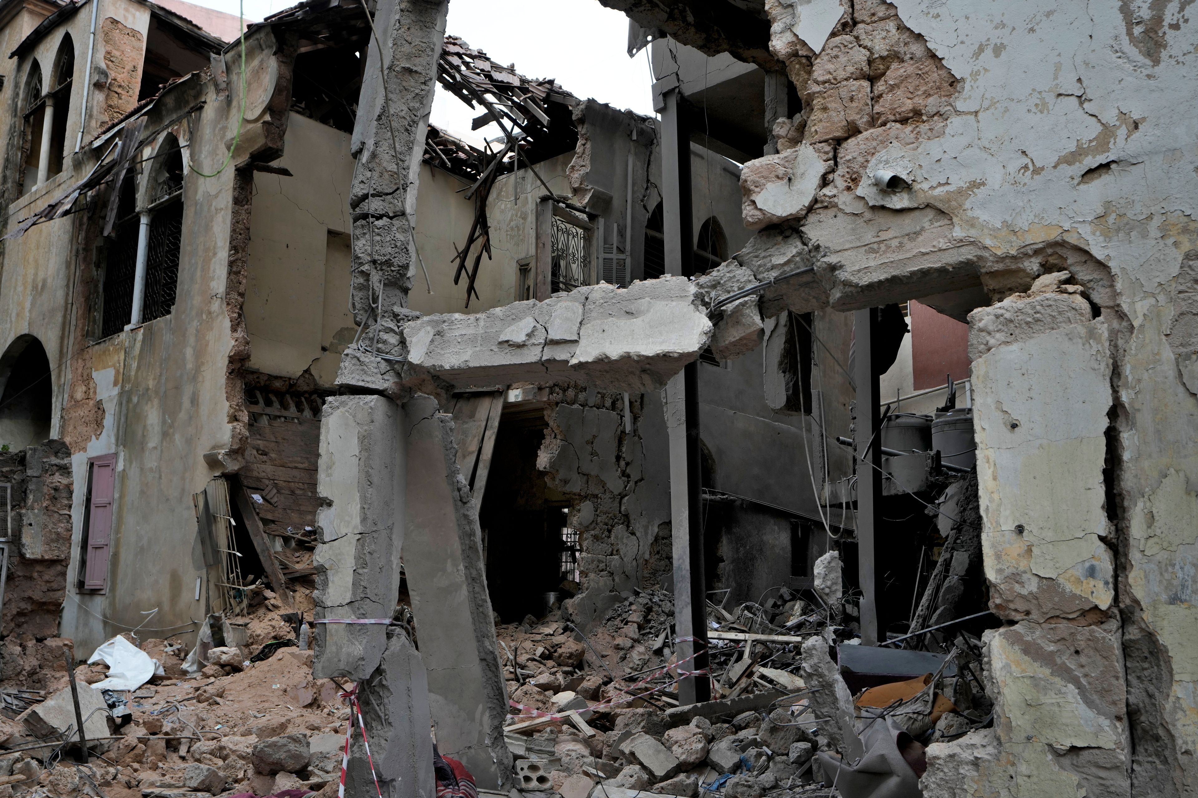 A destroyed building hit on Monday evening by an Israeli airstrike is seen in central Beirut, Lebanon, Tuesday, Nov. 19, 2024. (AP Photo/Bilal Hussein)