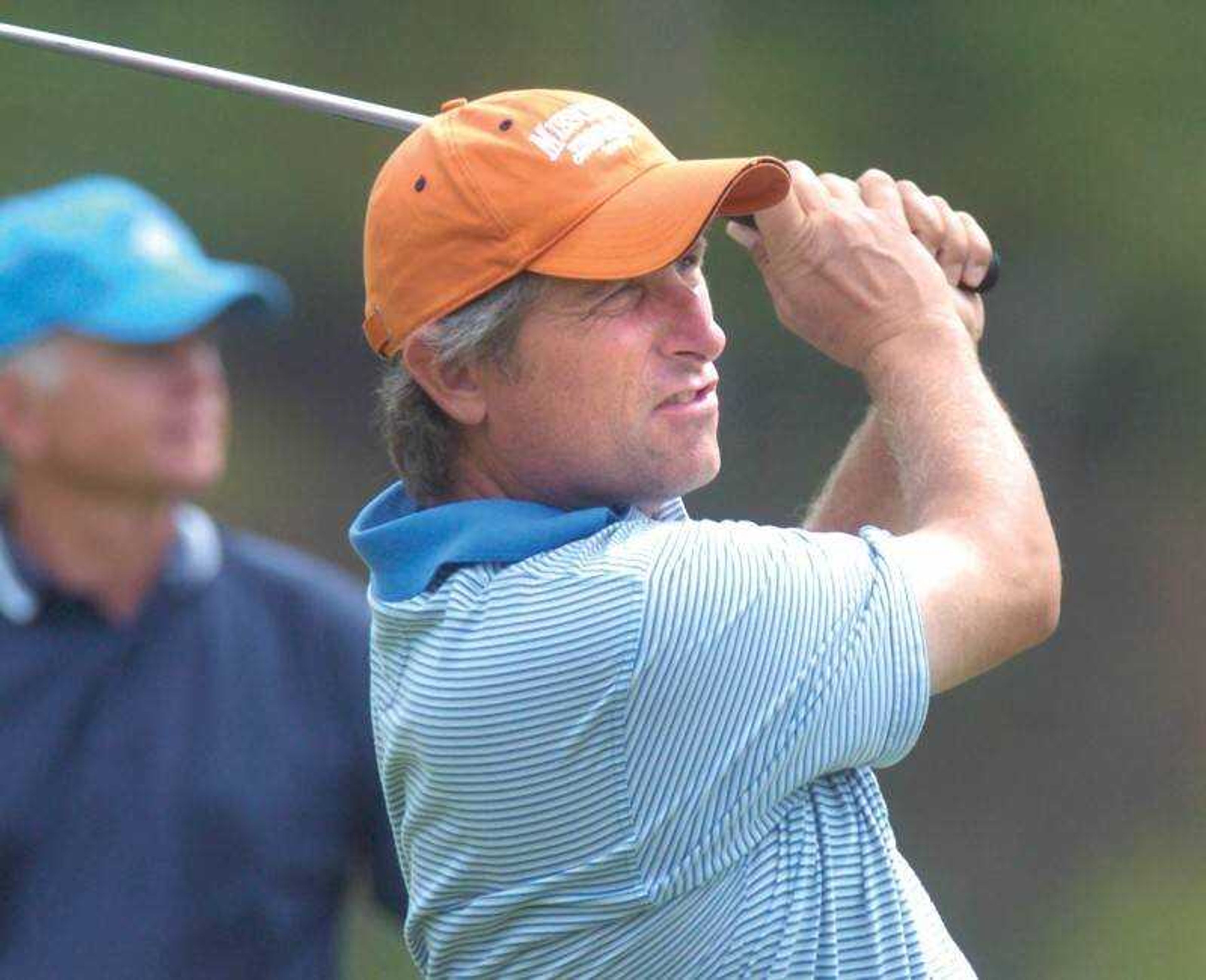 B.J. Curry hit off the number one tee at Dalhousie Golf Club in the final day of the Missouri Mid-Amateur golf tournament Sunday. (Fred Lynch)