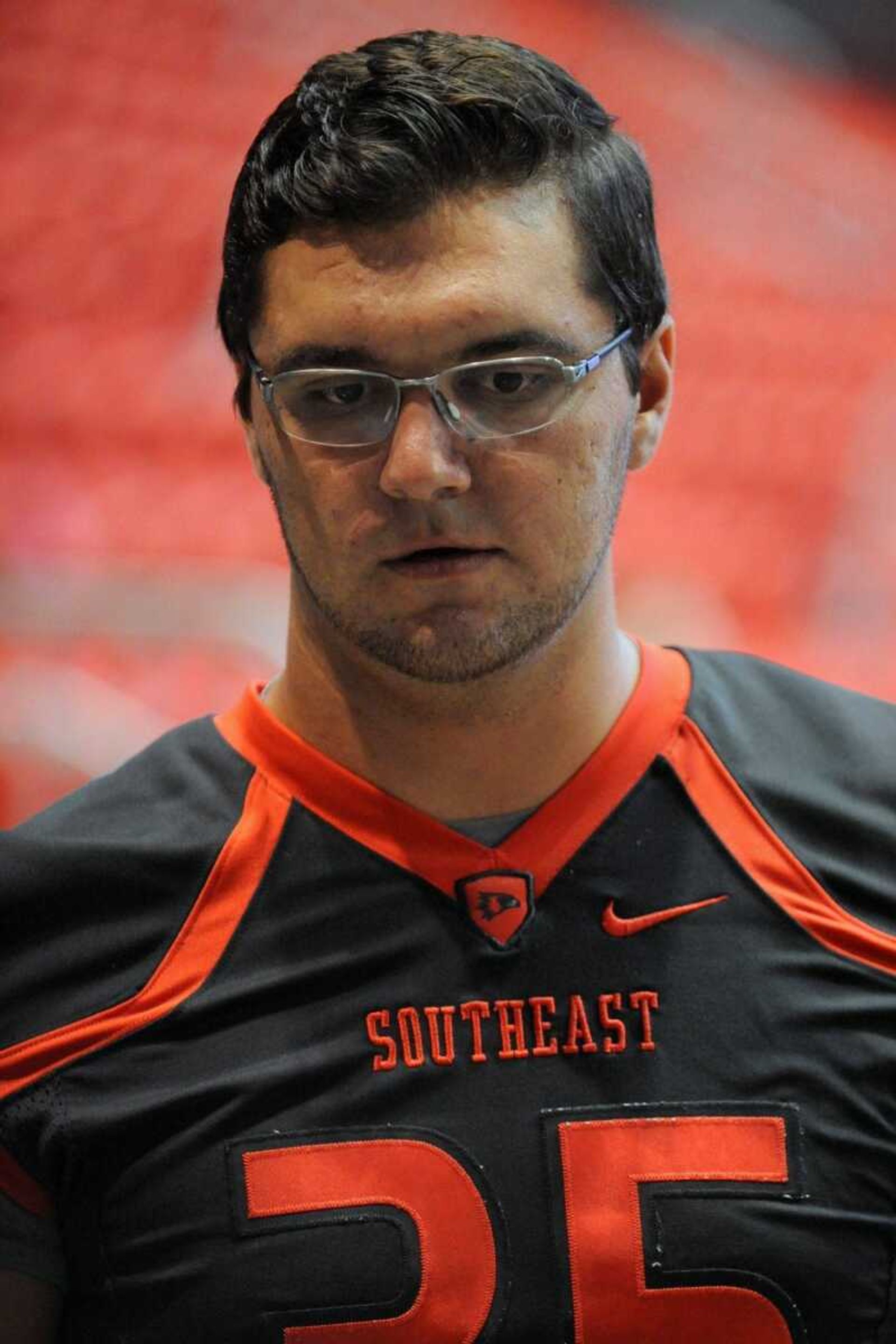 Southeast Missouri State kicker Ryan McCrum answers questions during football media day earlier this month at the Show Me Center.