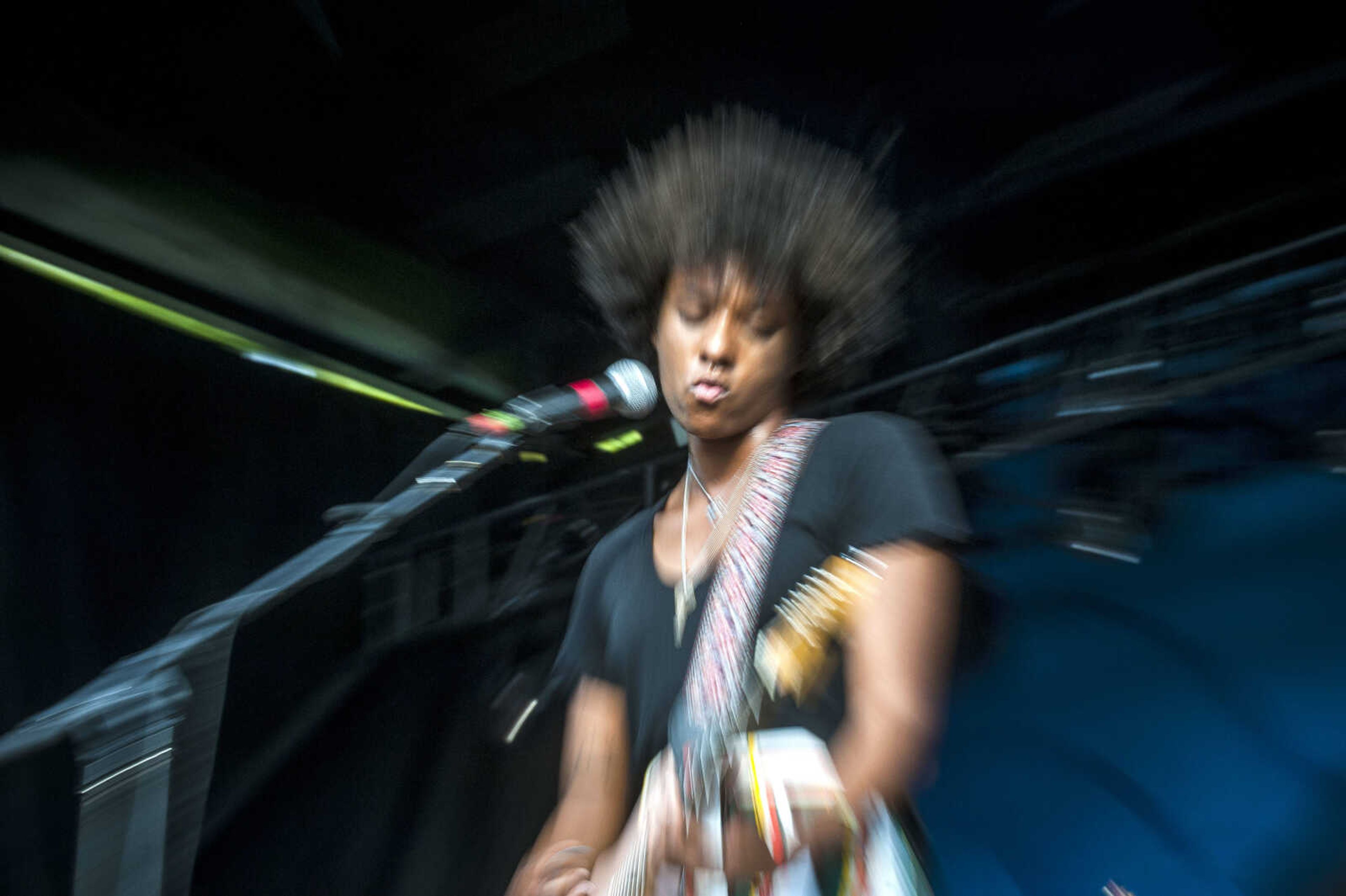 The New Respects guitarist Alexandria Fitzgerald performs during the second-annual Shipyard music festival Saturday, Sept. 28, 2019, at Ivers Square in Cape Girardeau.