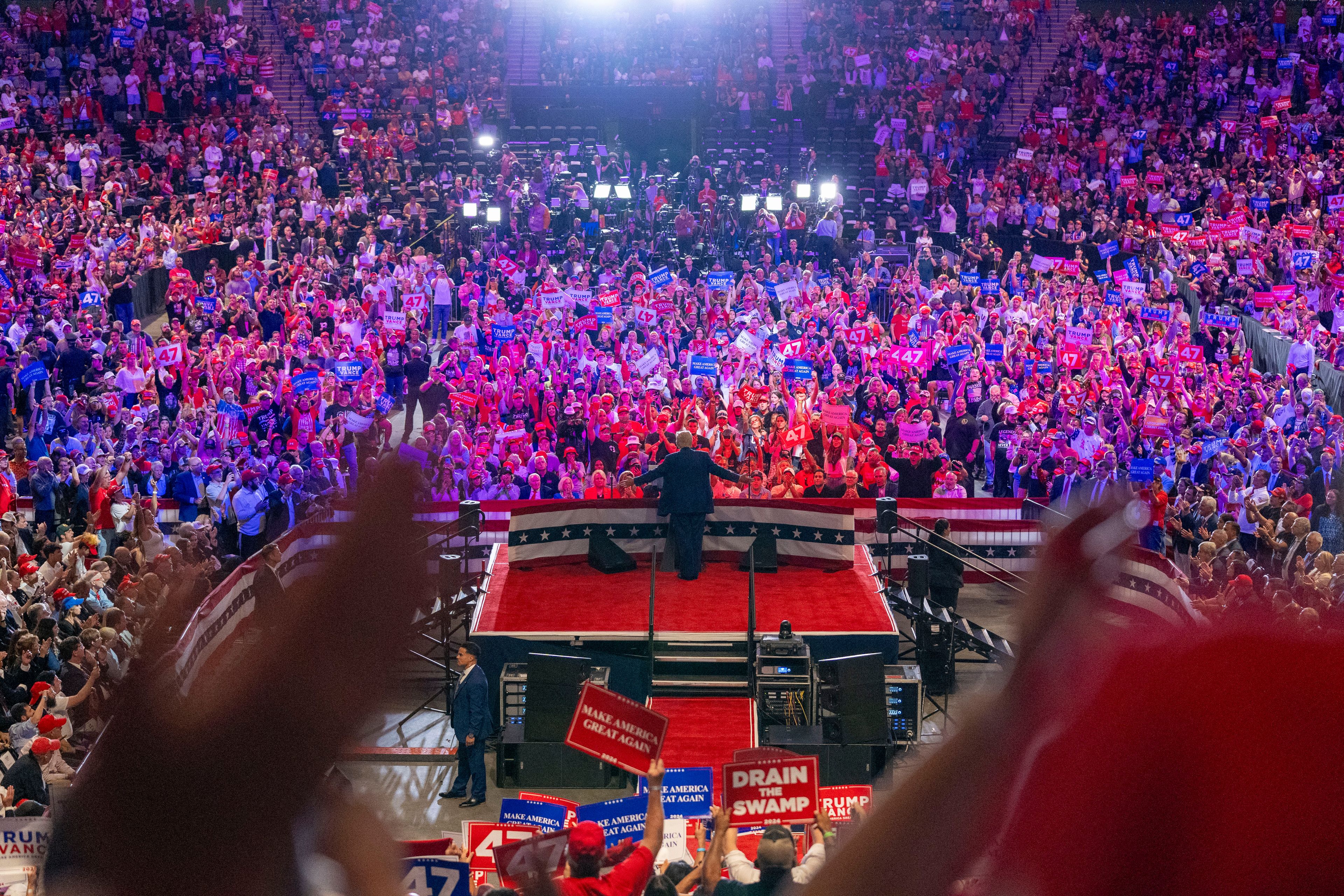 Republican presidential nominee former President Donald Trump speaks at a campaign event at Nassau Coliseum, Wednesday, Sept.18, 2024, in Uniondale, N.Y. (AP Photo/Alex Brandon)