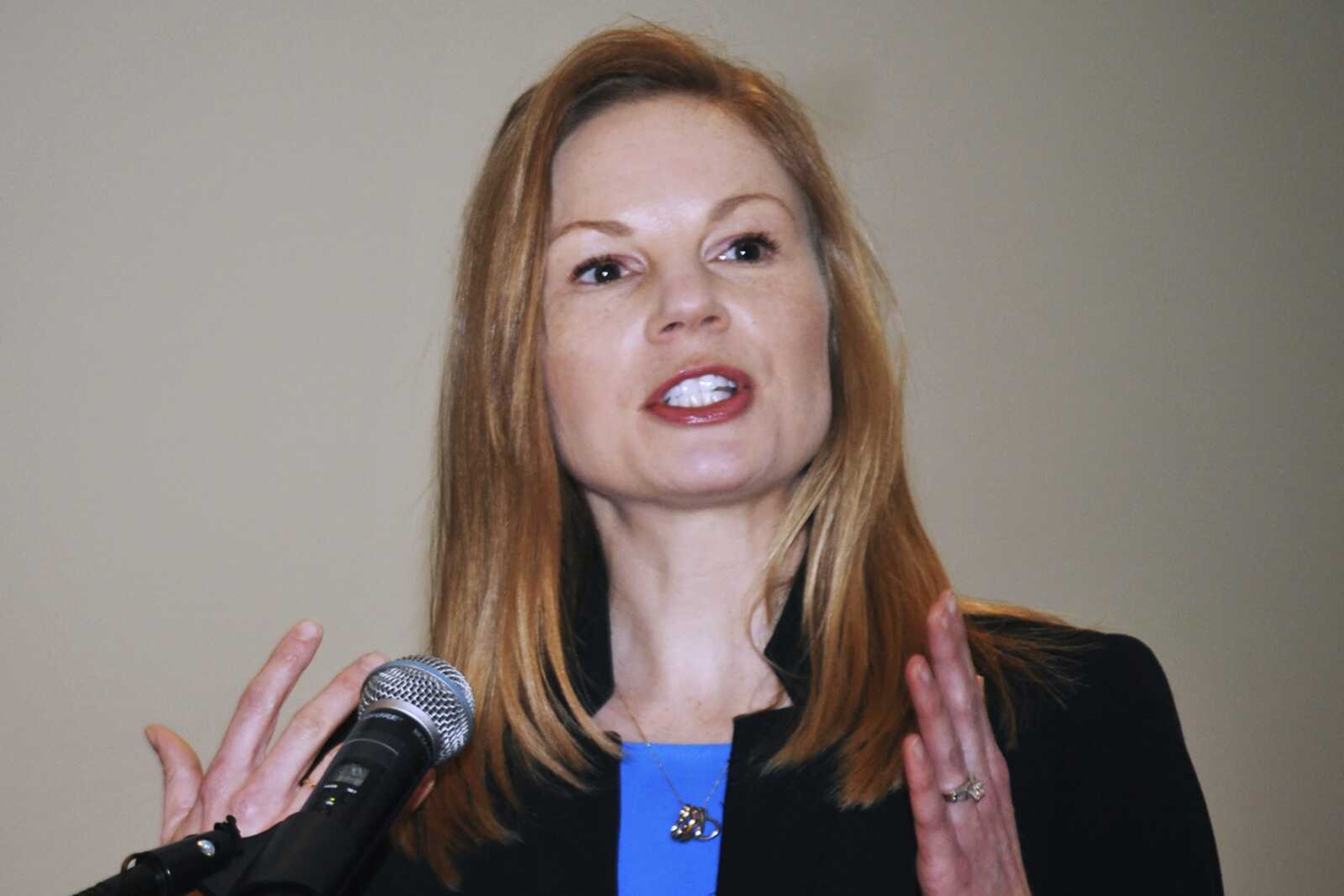 Democratic state Auditor Nicole Galloway speaks Jan. 14 in Jefferson City, Missouri.