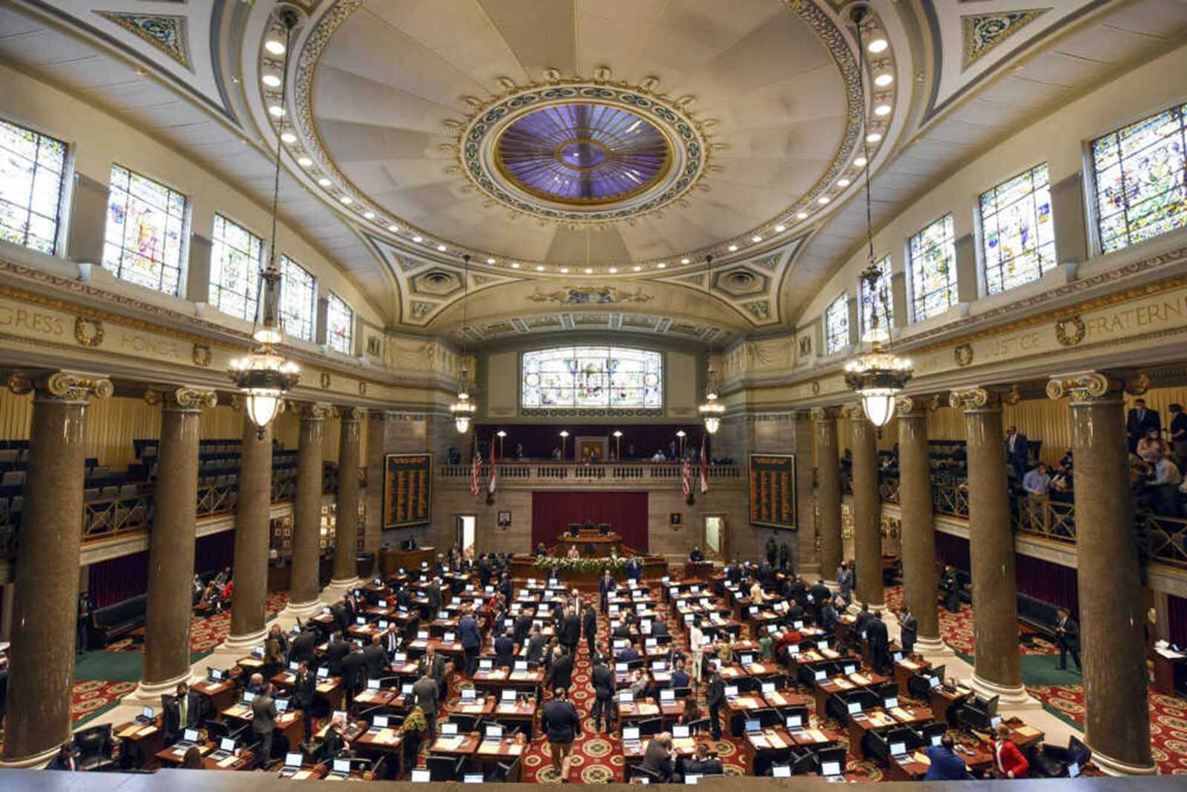 Legislators filter into the chamber of the Missouri House of Representatives on Jan. 6 in the Capitol in Jefferson City.