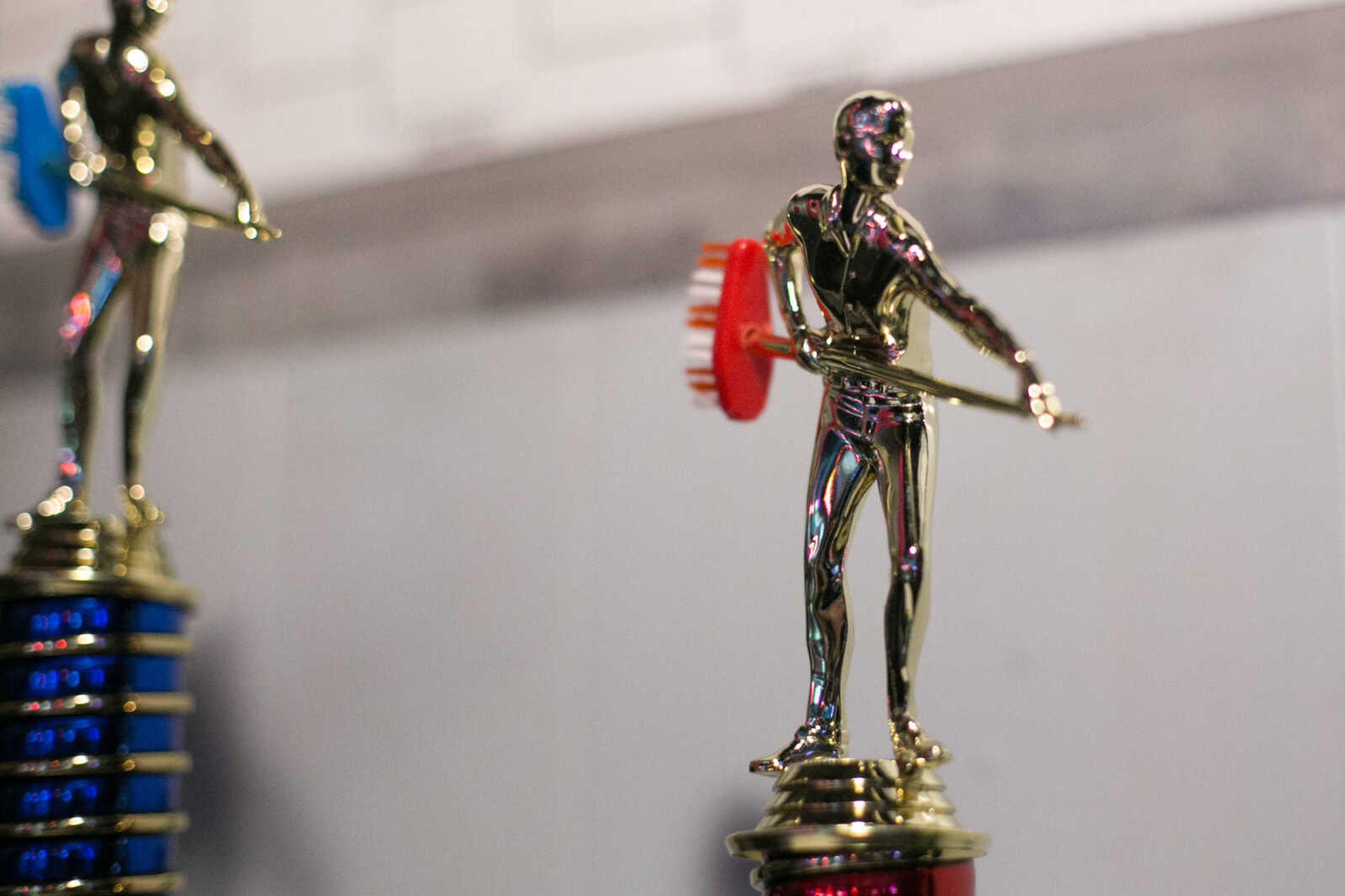 GLENN LANDBERG ~ glandberg@semissourian.com

Trophies wait to be handed out during the annual broomstick pool tournament Saturday, Feb. 27, 2016 at JR's Bar & Billiards in Cape Girardeau.