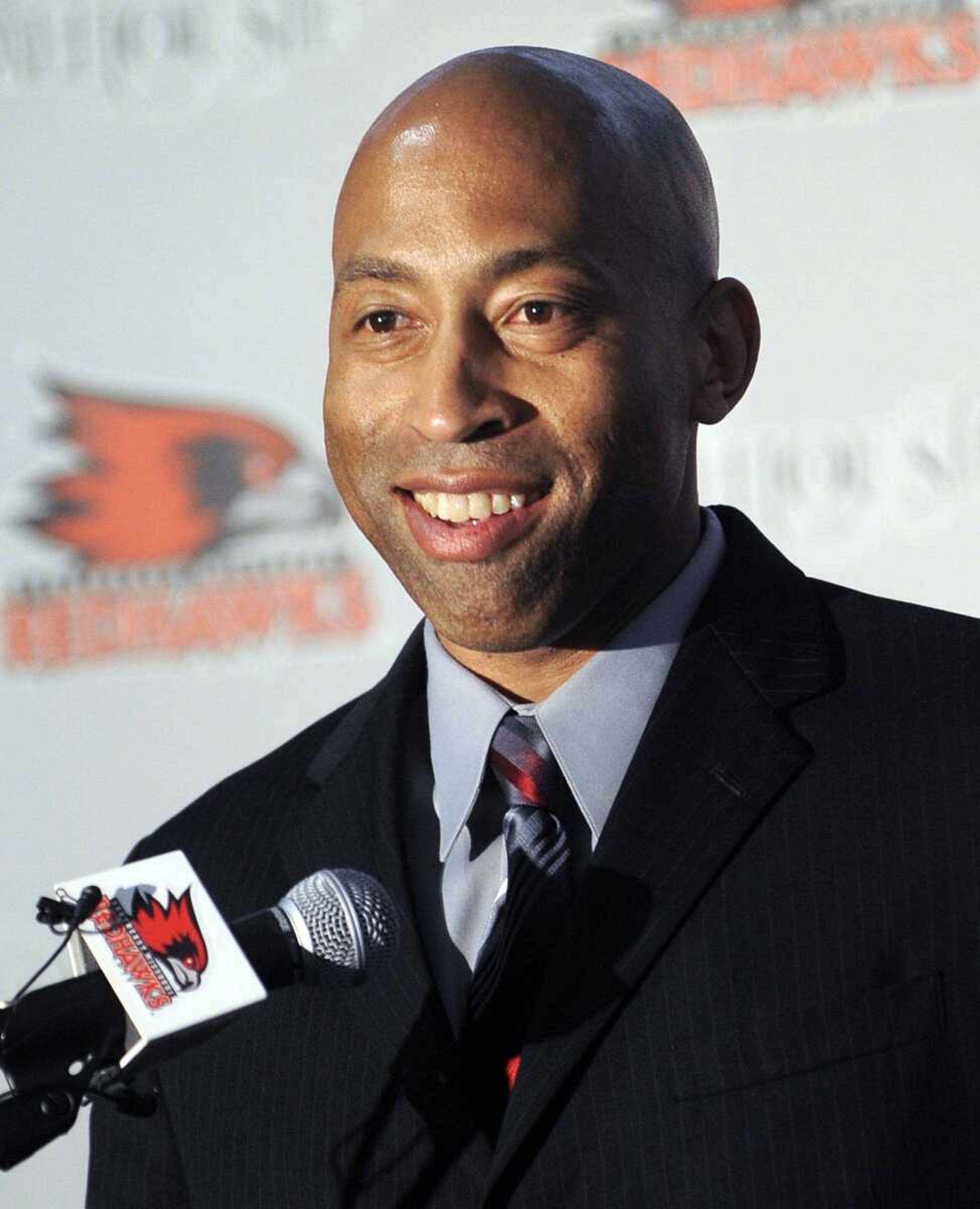 Rick Ray, new head basketball coach at Southeast Missouri State University, speaks at a news conference Monday, April 13, 2015 at the Show Me Center. (Fred Lynch)