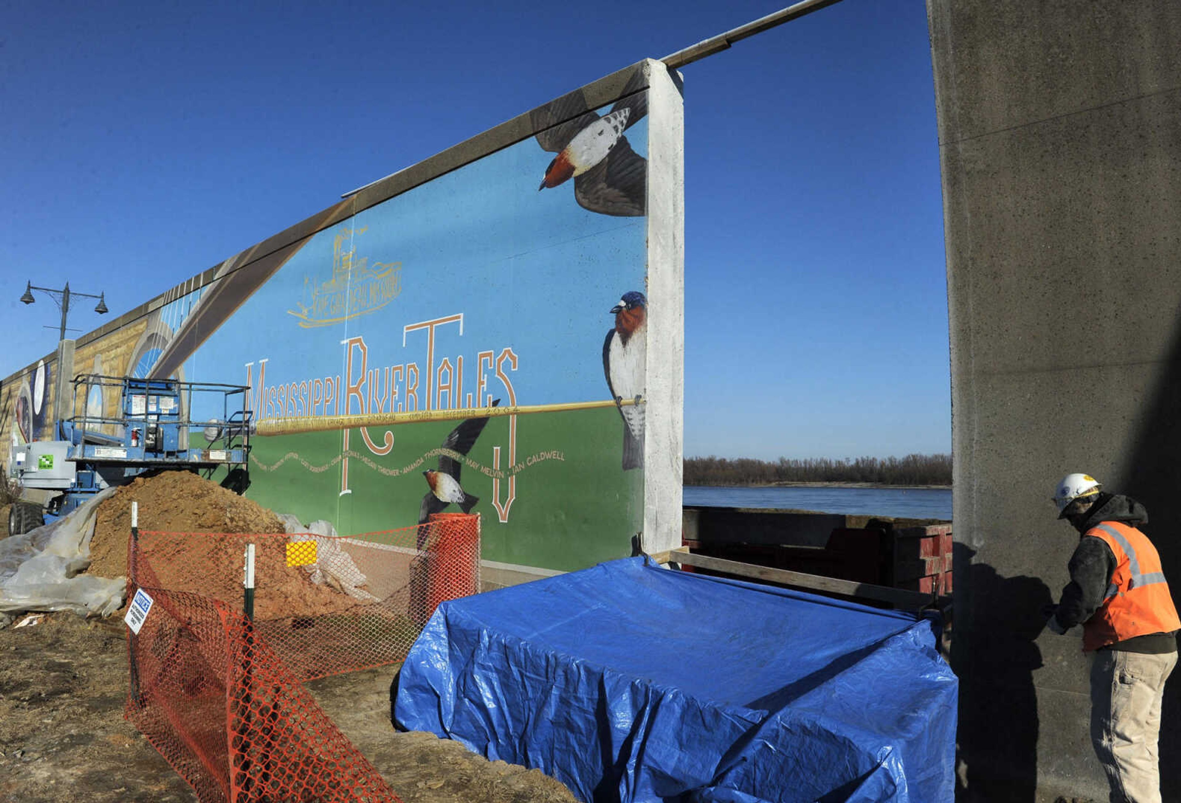 A section of the Mississippi River floodwall is open for repairs Monday, Dec. 6, 2010 at the base of Independence Street in Cape Girardeau. (Fred Lynch)