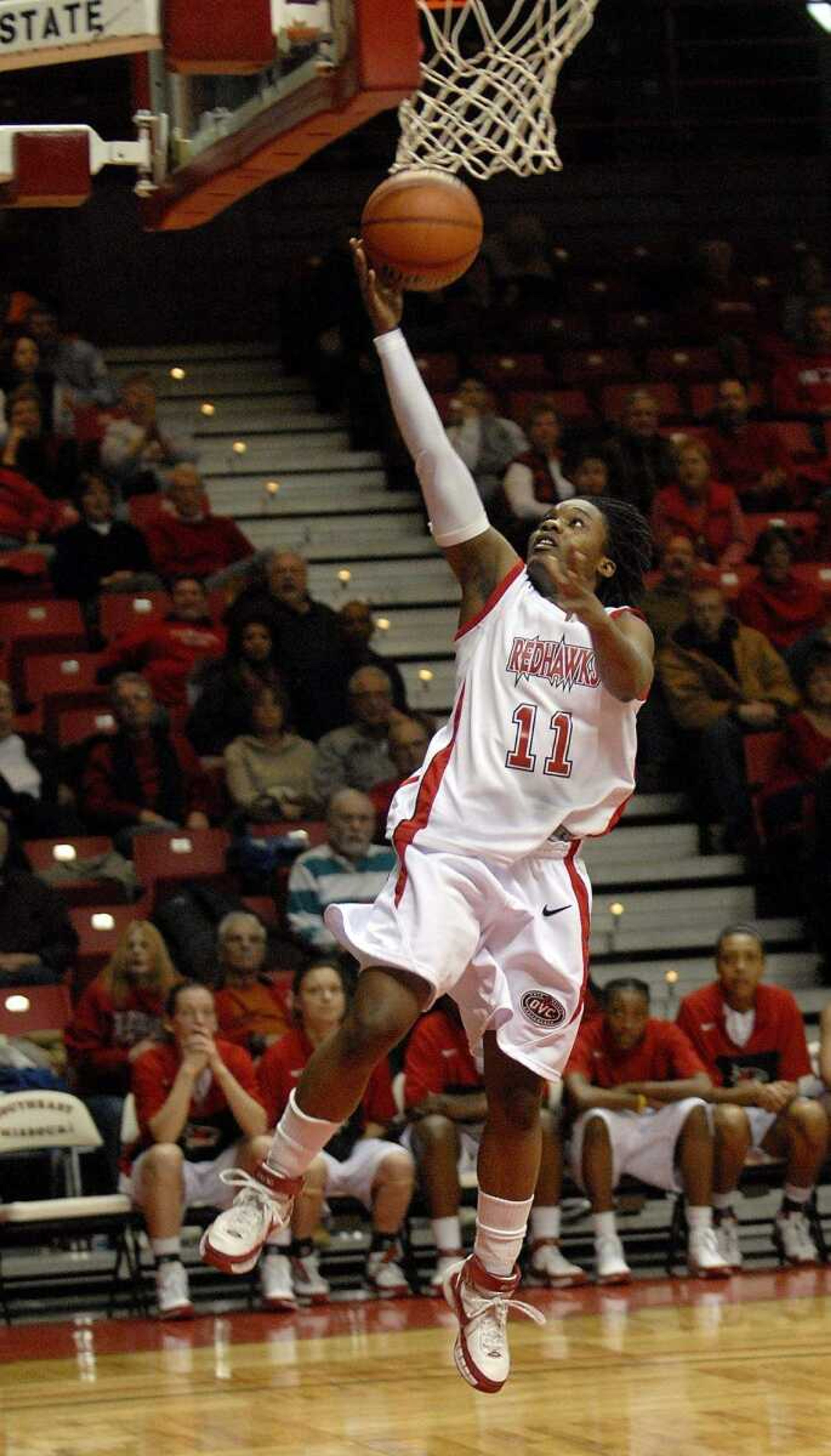 ELIZABETH DODD ~ edodd@semissourian.com
Southeast Missouri's Tore Fite scores two points during the second half against Eastern Illinois.