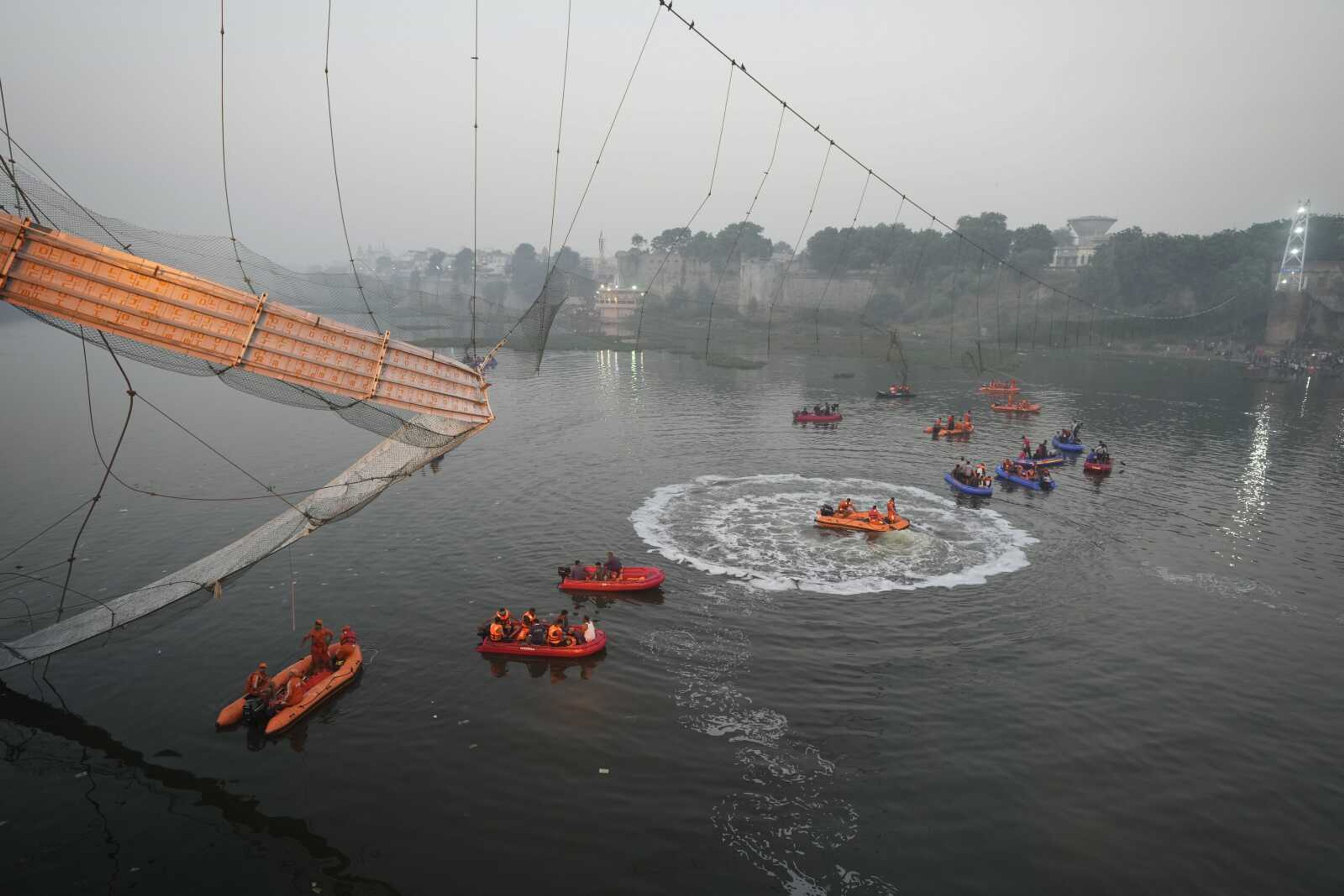 Search and rescue work is going on Monday as a cable suspension bridge collapsed in Morbi town of western state Gujarat, India.