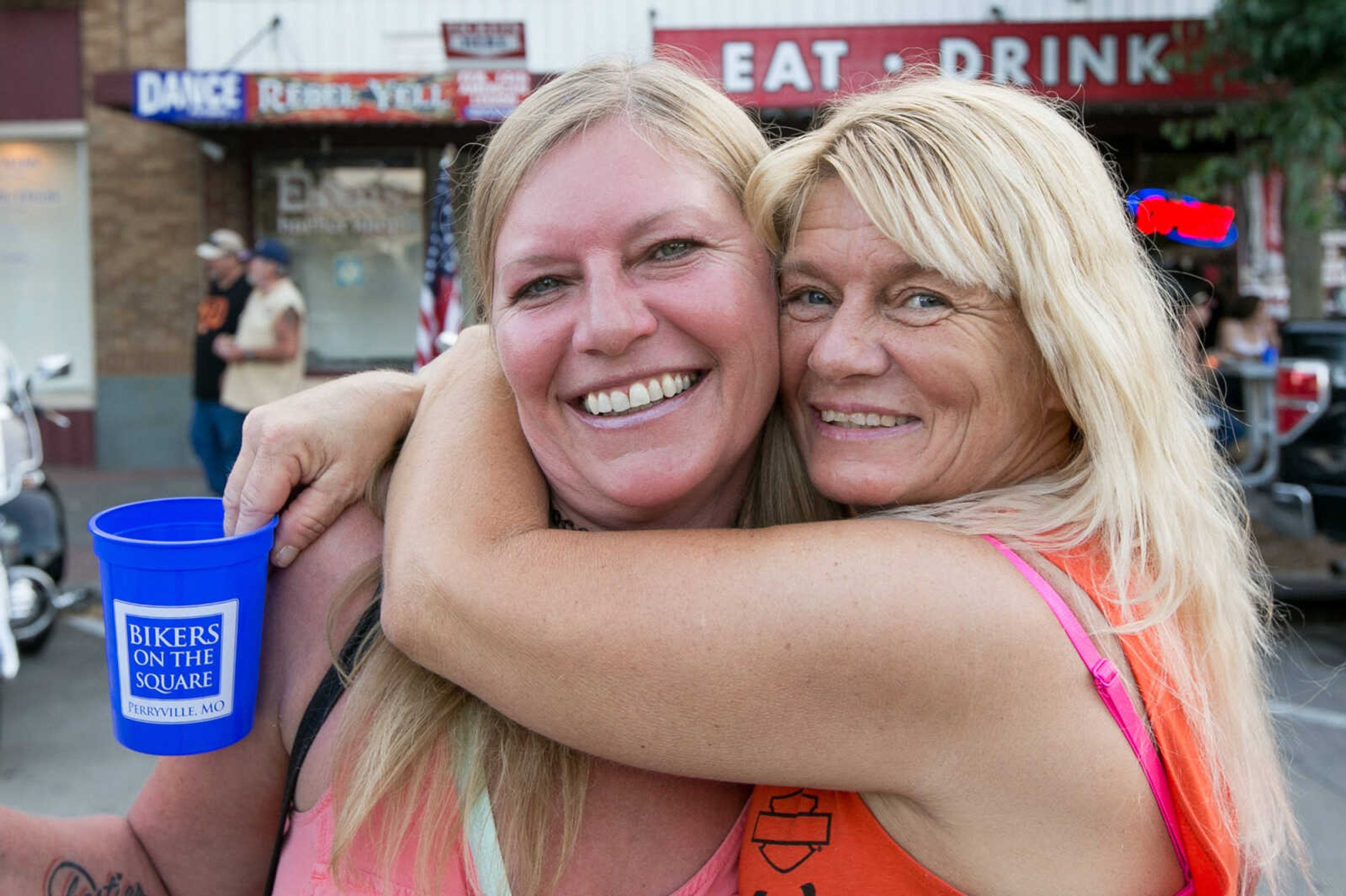 GLENN LANDBERG ~ glandberg@semissourian.com

Lisa Wright, left, and Tammy Nipper pose for a photo during the 4th Annual Bikers on the Square Friday, June 17, 2016 in Perryville, Missouri.