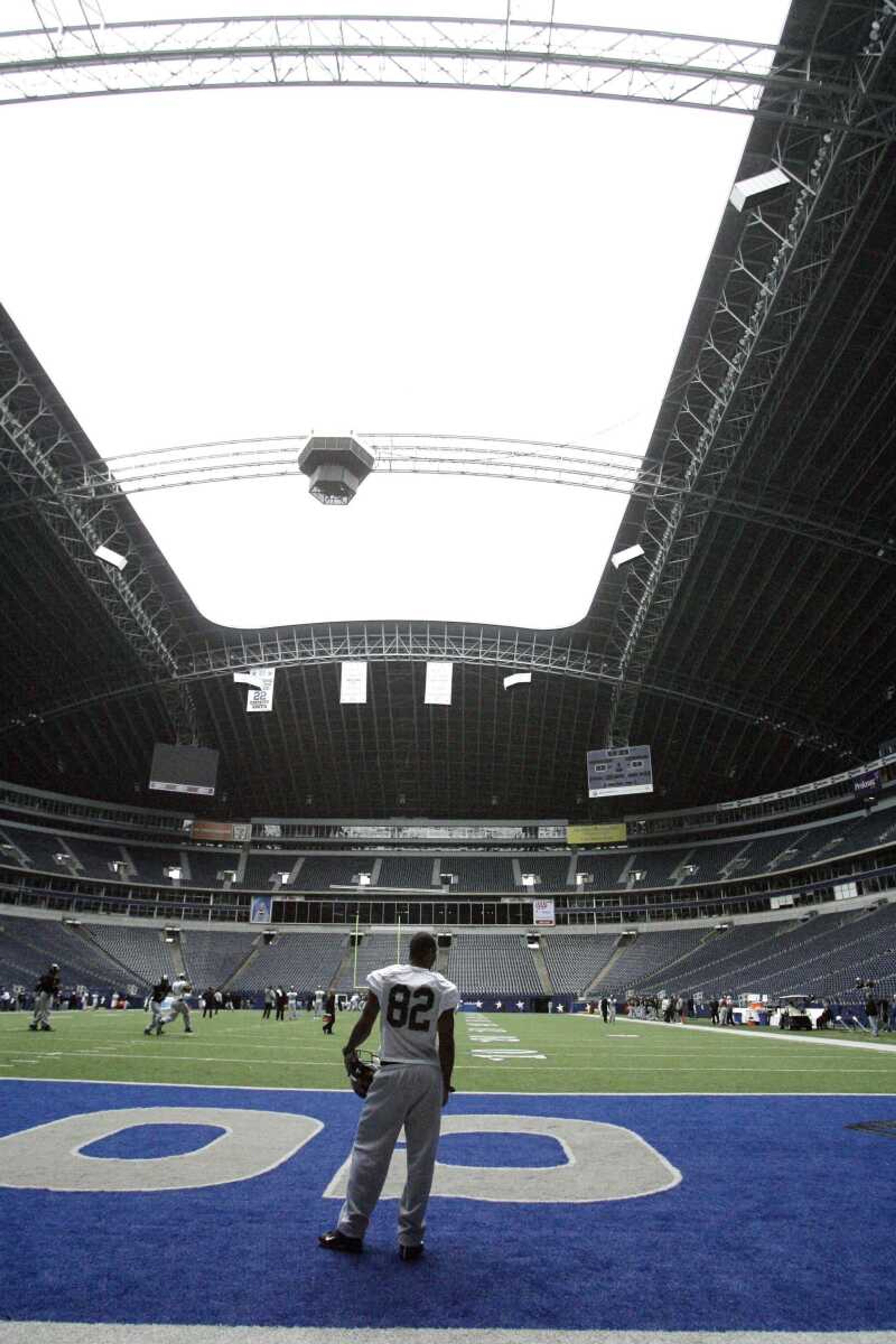 Missouri tight end Martin Rucker stood in the end zone Thursday as the Tigers practiced at Texas Stadium in Irving, Texas. Missouri will play against Arkansas in the Cotton Bowl on New Year's Day. (MATT SLOCUM ~ Associated Press)