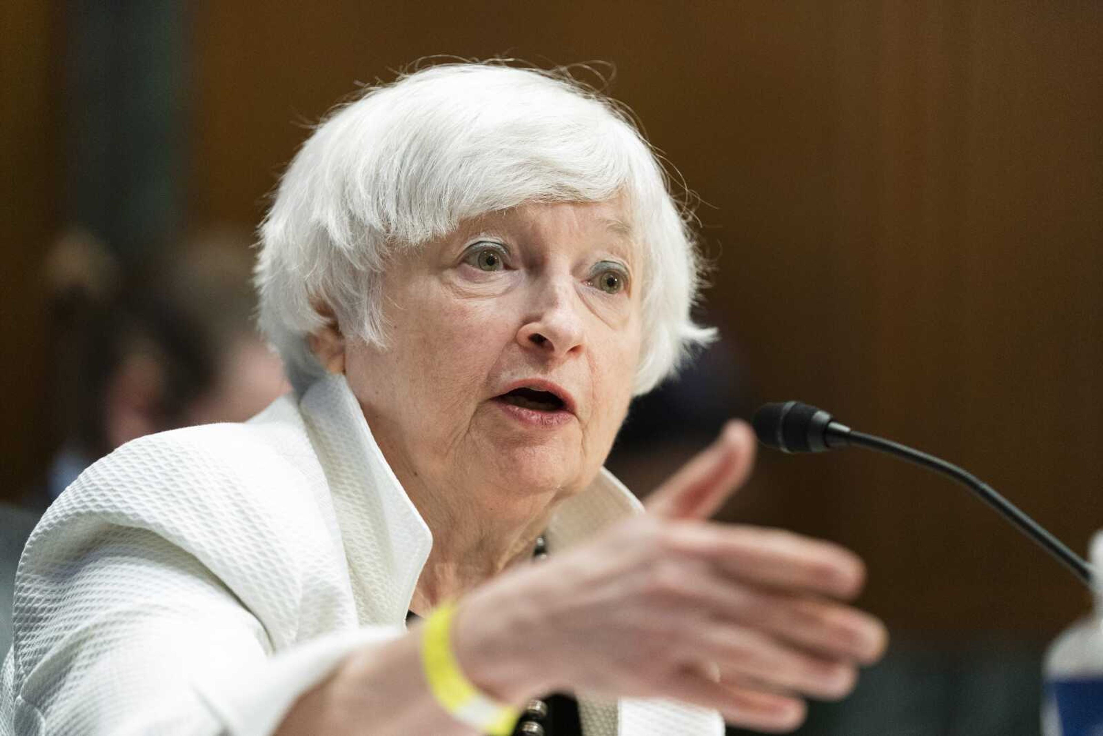 Department of the Treasury Secretary Janet Yellen testifies during a Senate Finance Committee hearing to examine President Joe Biden's proposed budget request for fiscal year 2023, on Tuesday on Capitol Hill in Washington.