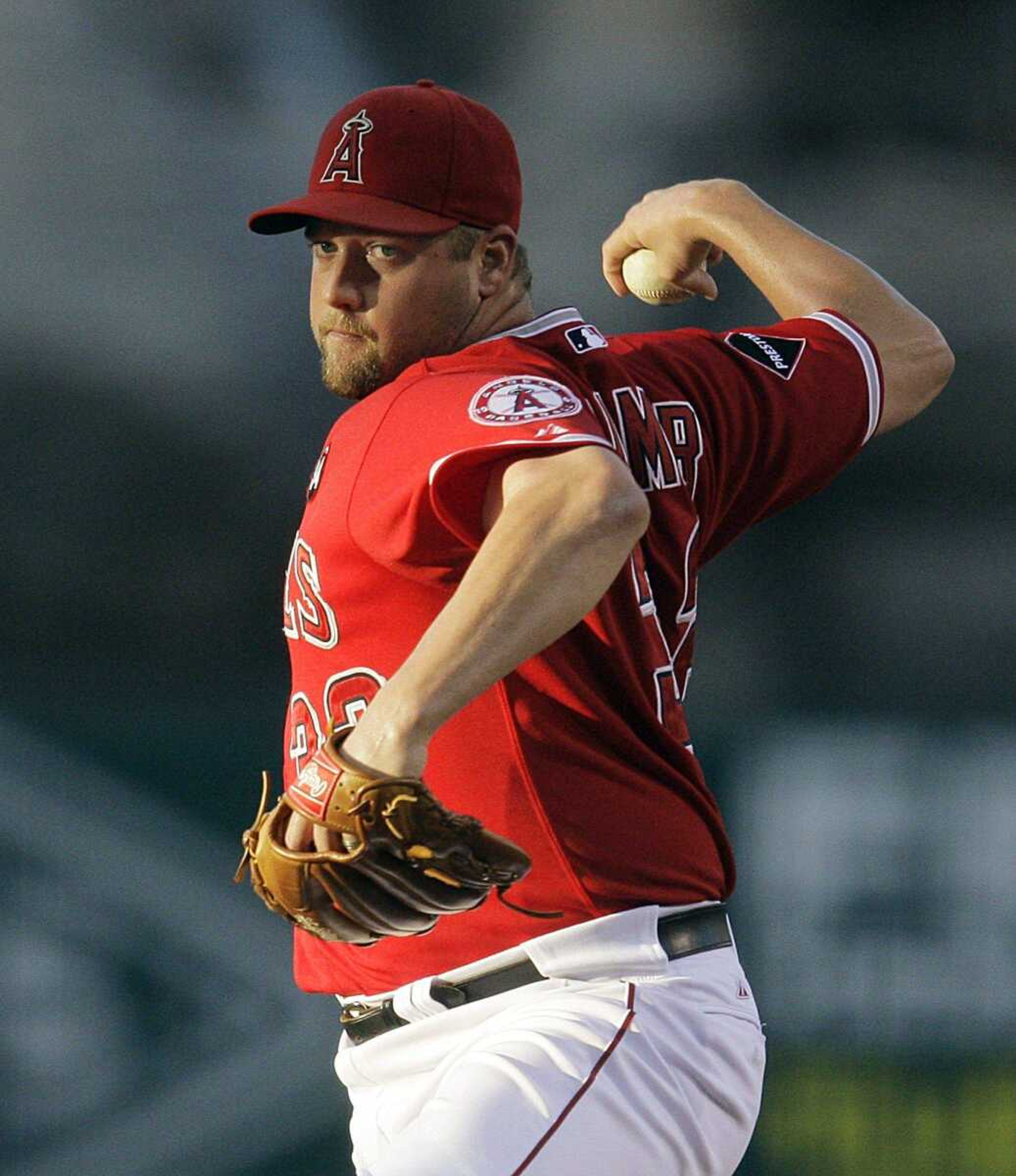 Los Angeles Angels starting pitcher Matt Palmer throws against the Colorado Rockies in the first inning of a baseball game in Anaheim, Calif., Monday, June 22, 2009. (AP Photo/Jae C. Hong)