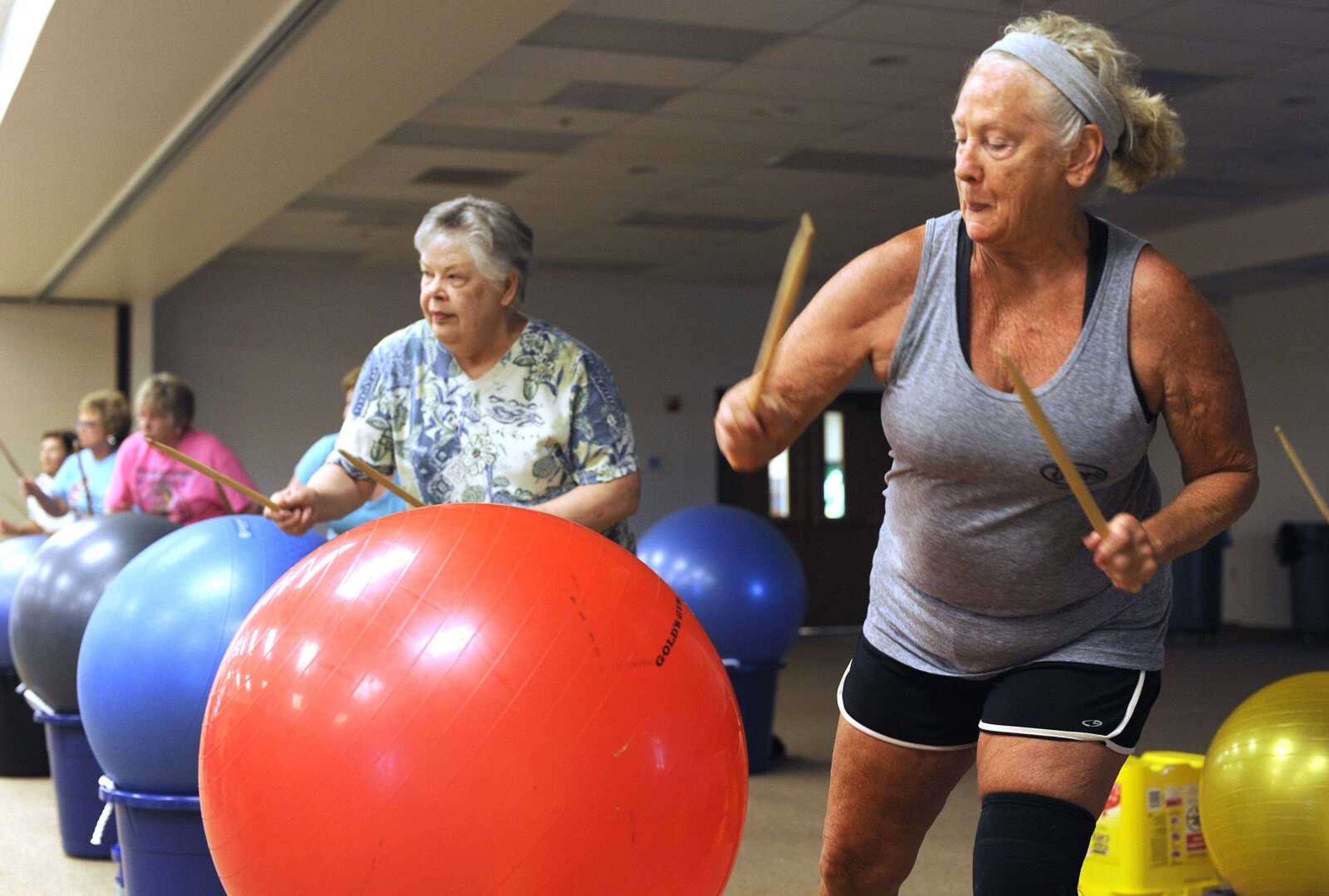 A cardio drumming class meets Tuesday, June 7, 2016 at the Osage Centre.