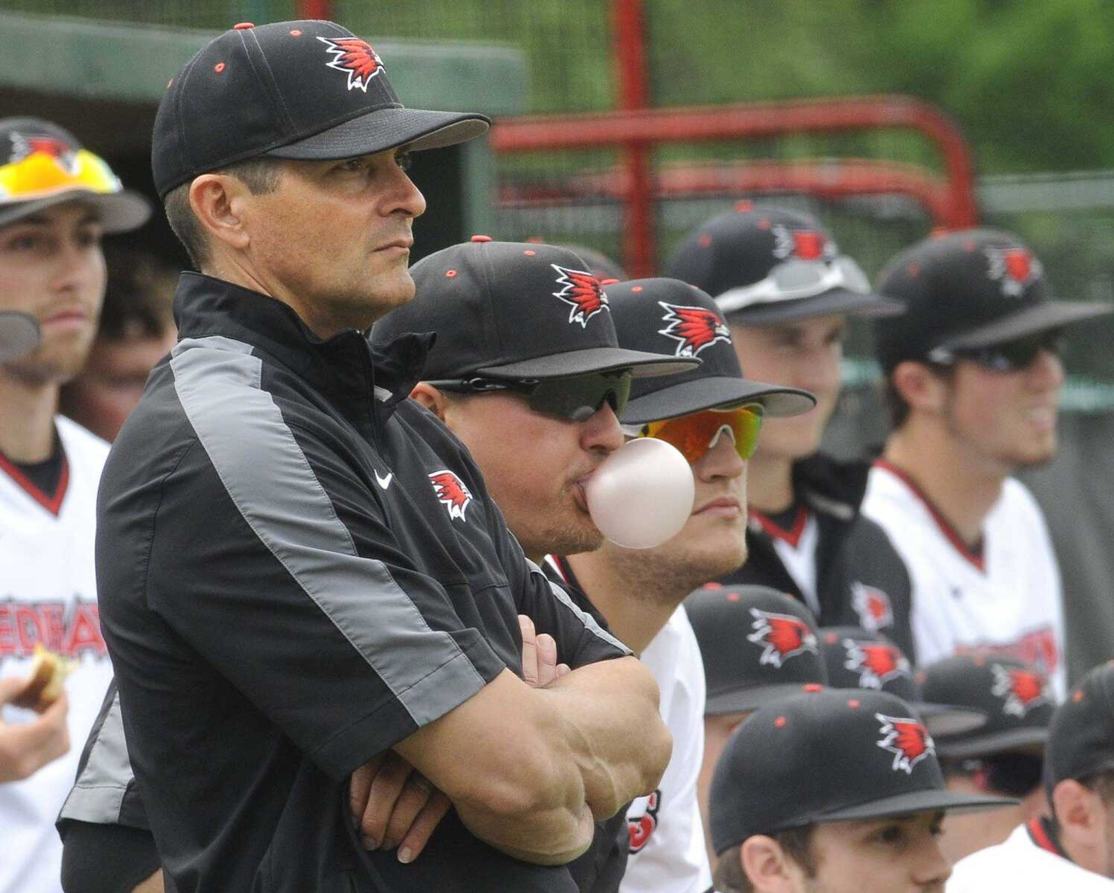 Southeast Missouri State coach Steve Bieser watches the game with Murray State on Saturday, April 30, 2016 at Capaha Field.