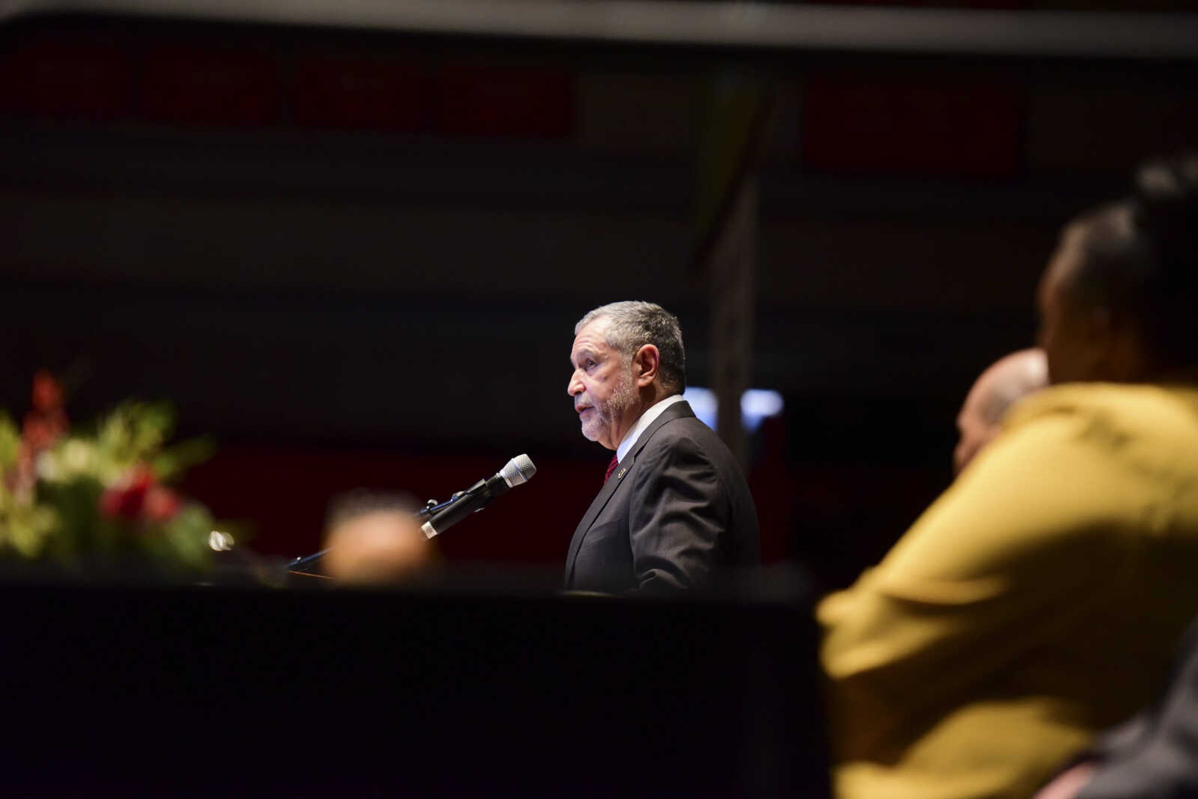 Dr. Carlos Vargas, President of Southeast Missouri State University, speaks during the Dr. Martin Luther King, Jr. Celebration Dinner Wednesday, Jan. 18, 2017 at the Show Me Center in Cape Girardeau.