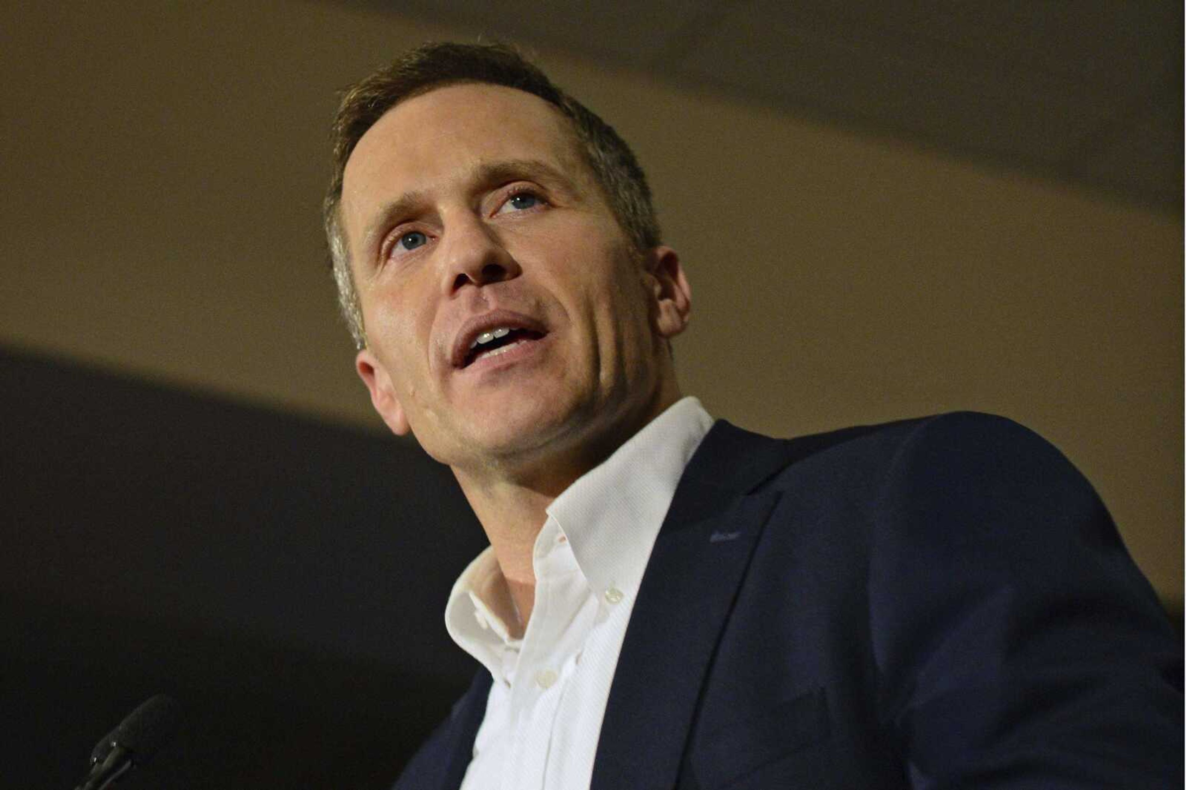 Missouri Republican Gov.-elect Eric Greitens delivers a victory speech Nov. 8 in Chesterfield, Missouri. Greitens will take office Monday with Republican control of both the Missouri House and Senate.