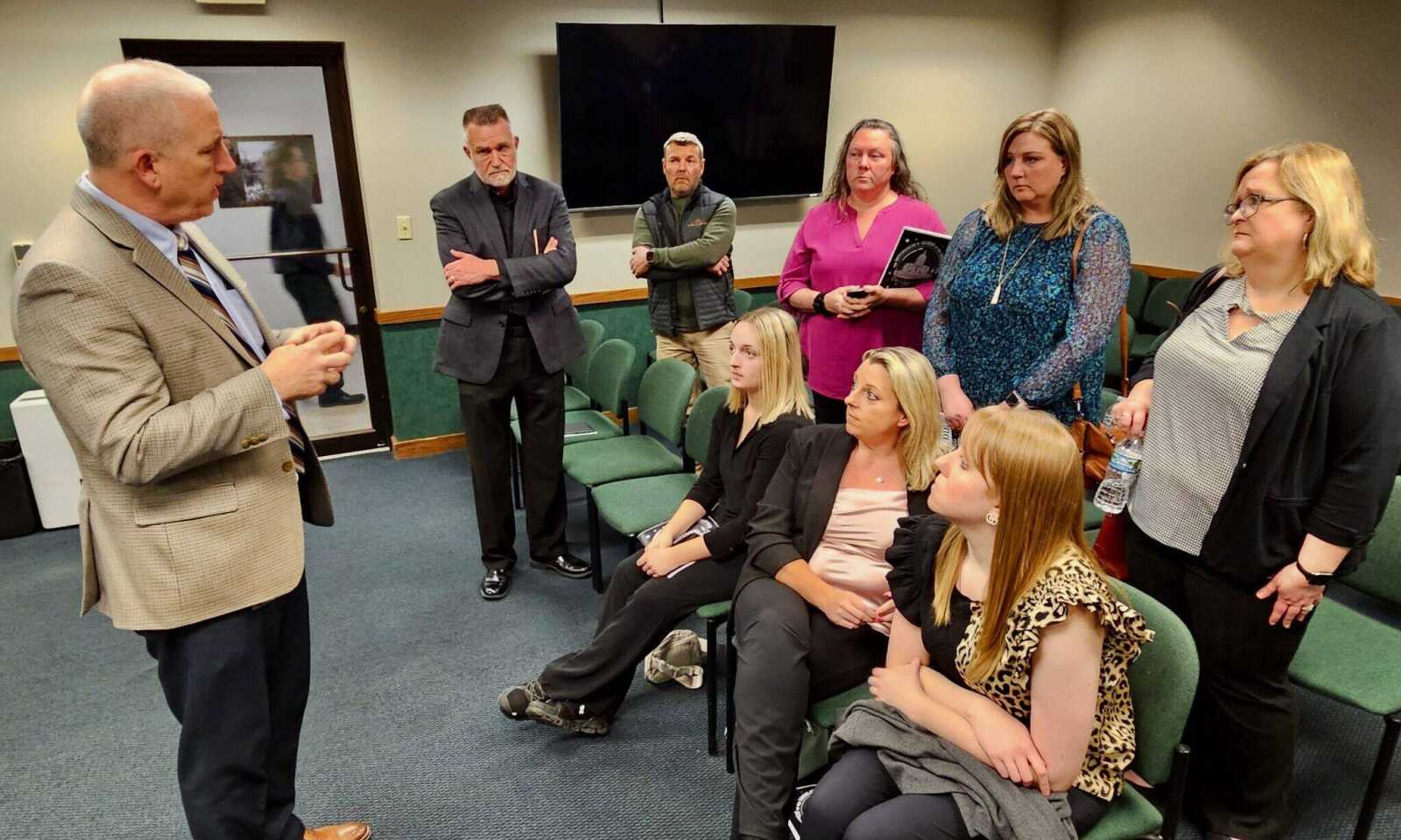 State Rep. John Voss, R-Cape Girardeau, speaks to a group of constituents who were in Jefferson City on Tuesday, March 5, to testify in favor of his bill strengthening qualifications for county coroners.