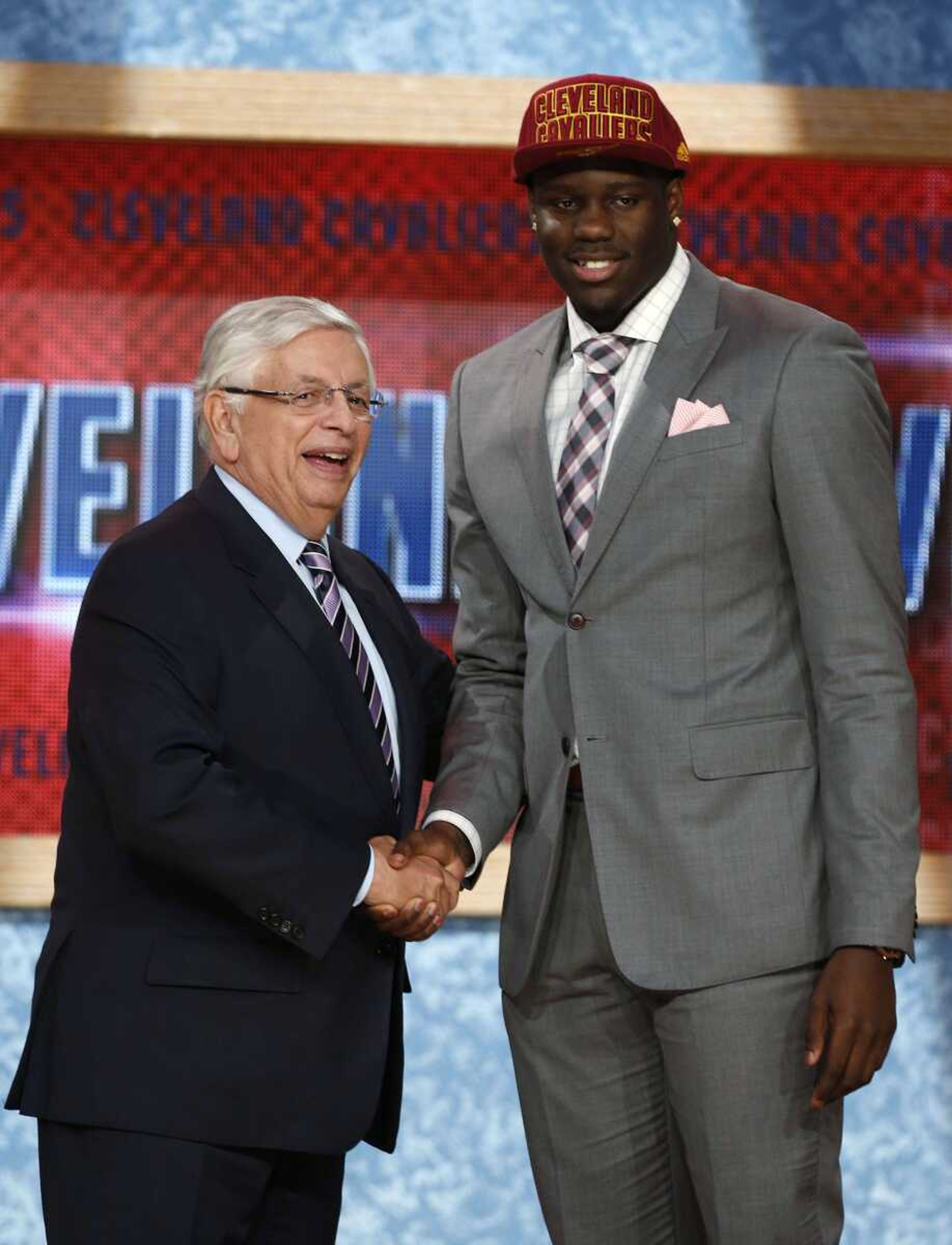 NBA Commissioner David Stern, left, shakes hands with UNLV&#8217;s Anthony Bennett, who was selected first overall by the Cleveland Cavaliers in the NBA basketball draft Thursday in New York. (Jason DeCrow ~ Associated Press)