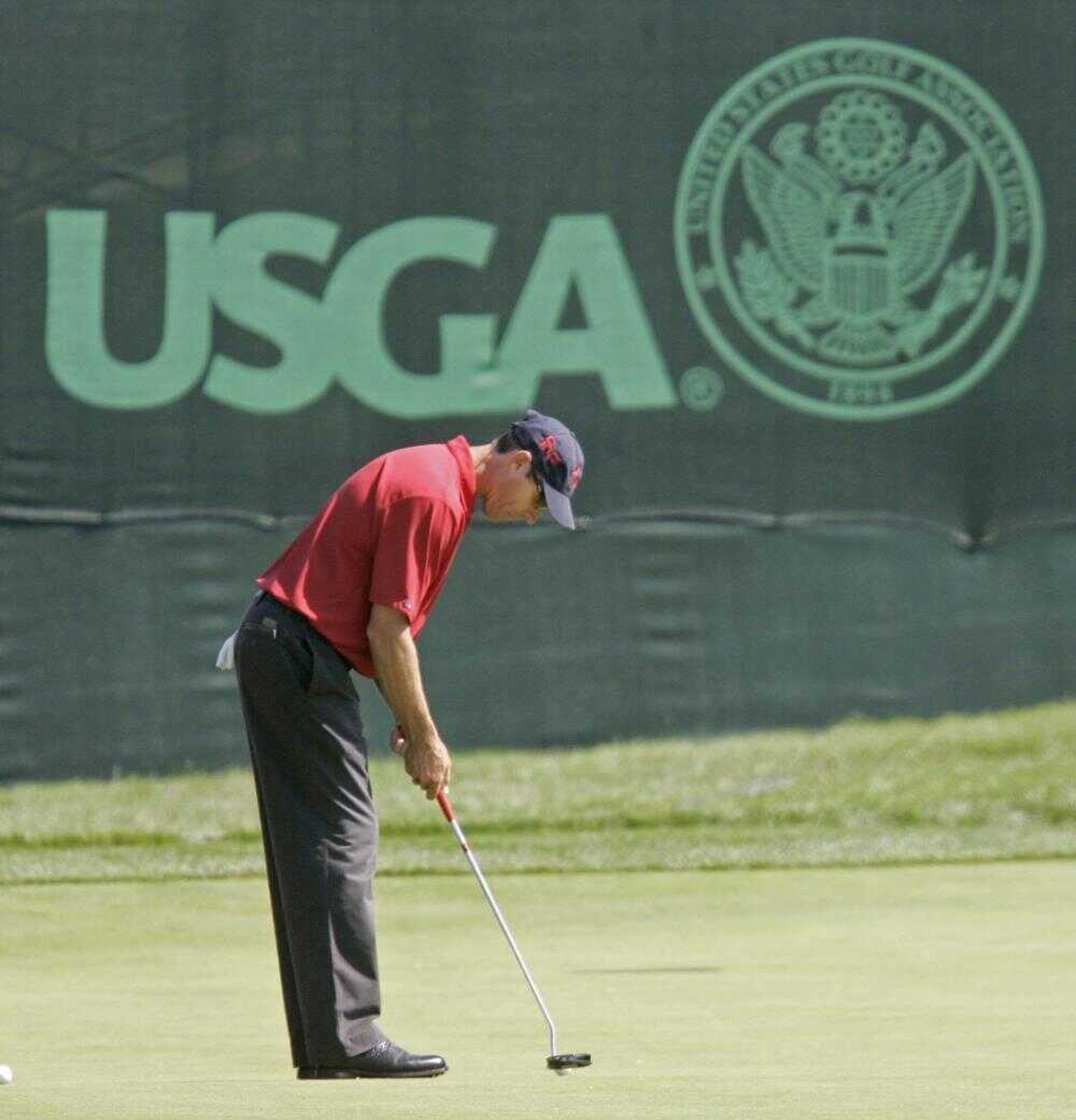 Jeff Brehaut practiced Monday for the 107th U.S. Open Golf Championship at the Oakmont Country Club in Oakmont, Pa. (Elise Amendola ~ Associated Press)