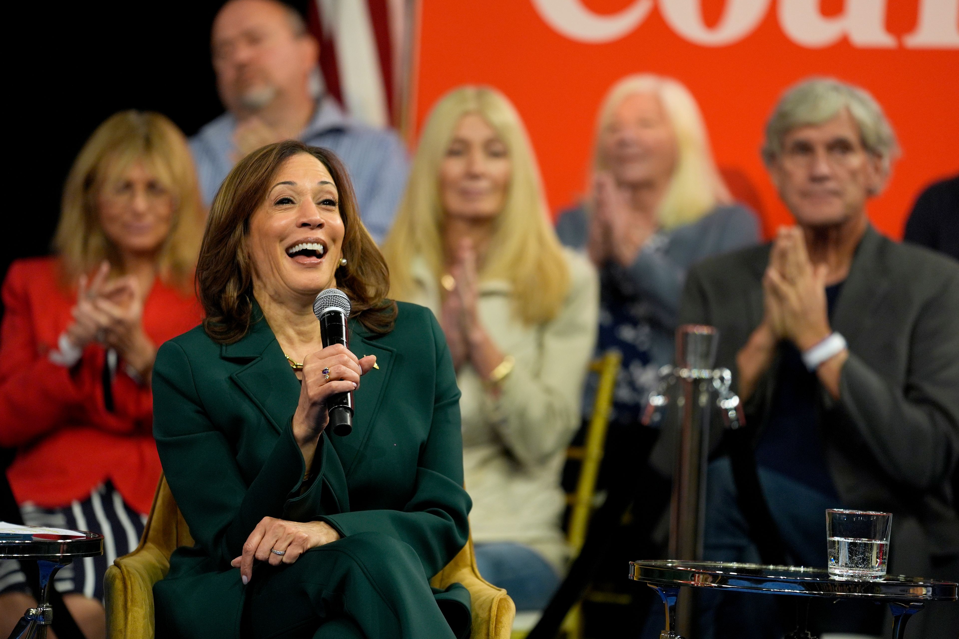 Democratic presidential nominee Vice President Kamala Harris speaks during a town hall at The People's Light in Malvern, Pa., Monday, Oct. 21, 2024. (AP Photo/Matt Rourke)