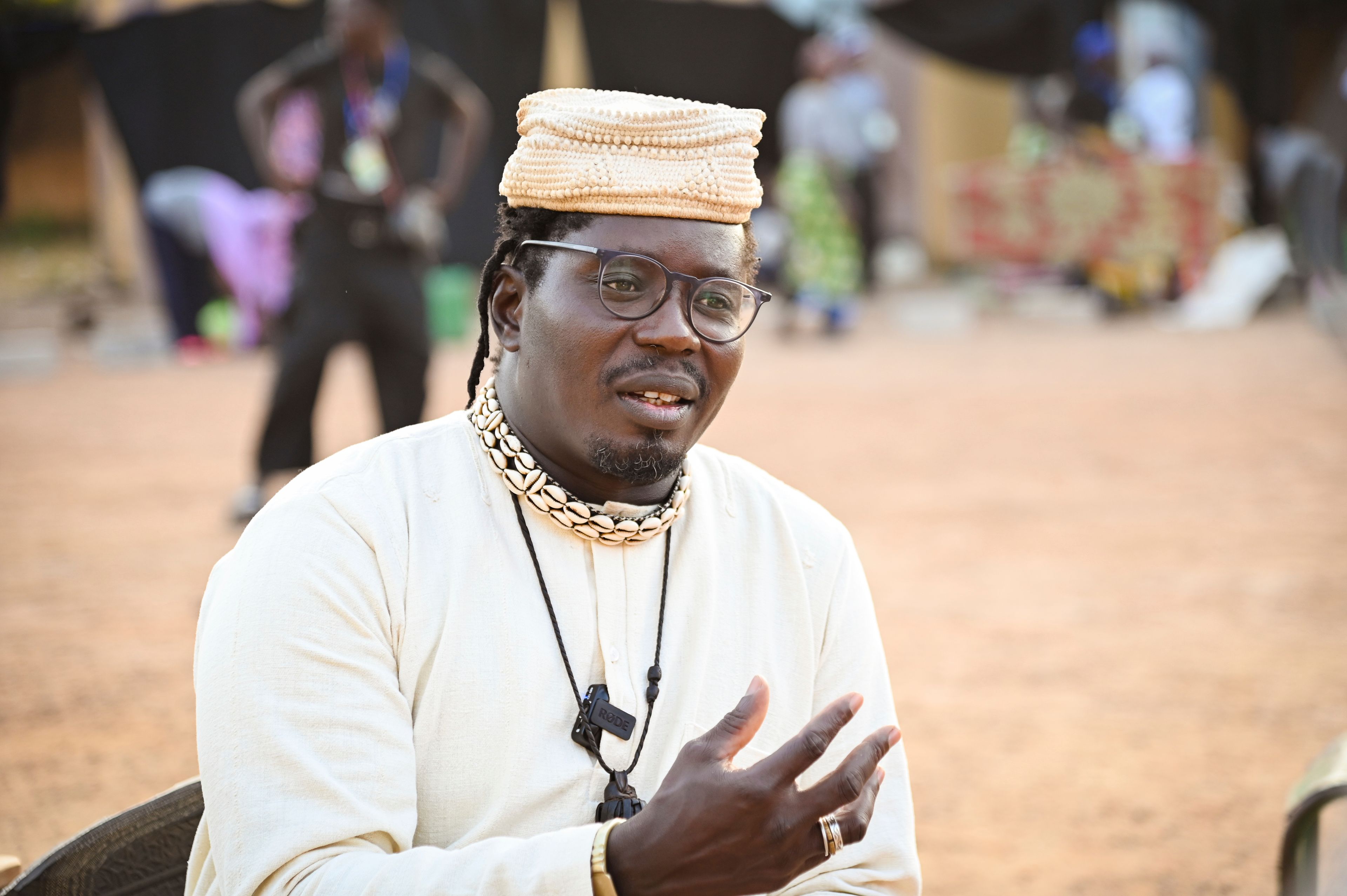 Aristide Tarnagda, the artistic director of Recreatrales, an international theater festival held in Ouagadougou, Burkina Faso, speaks to reporters Monday, Oct. 28, 2024. (AP Photo/Kilaye Bationo)