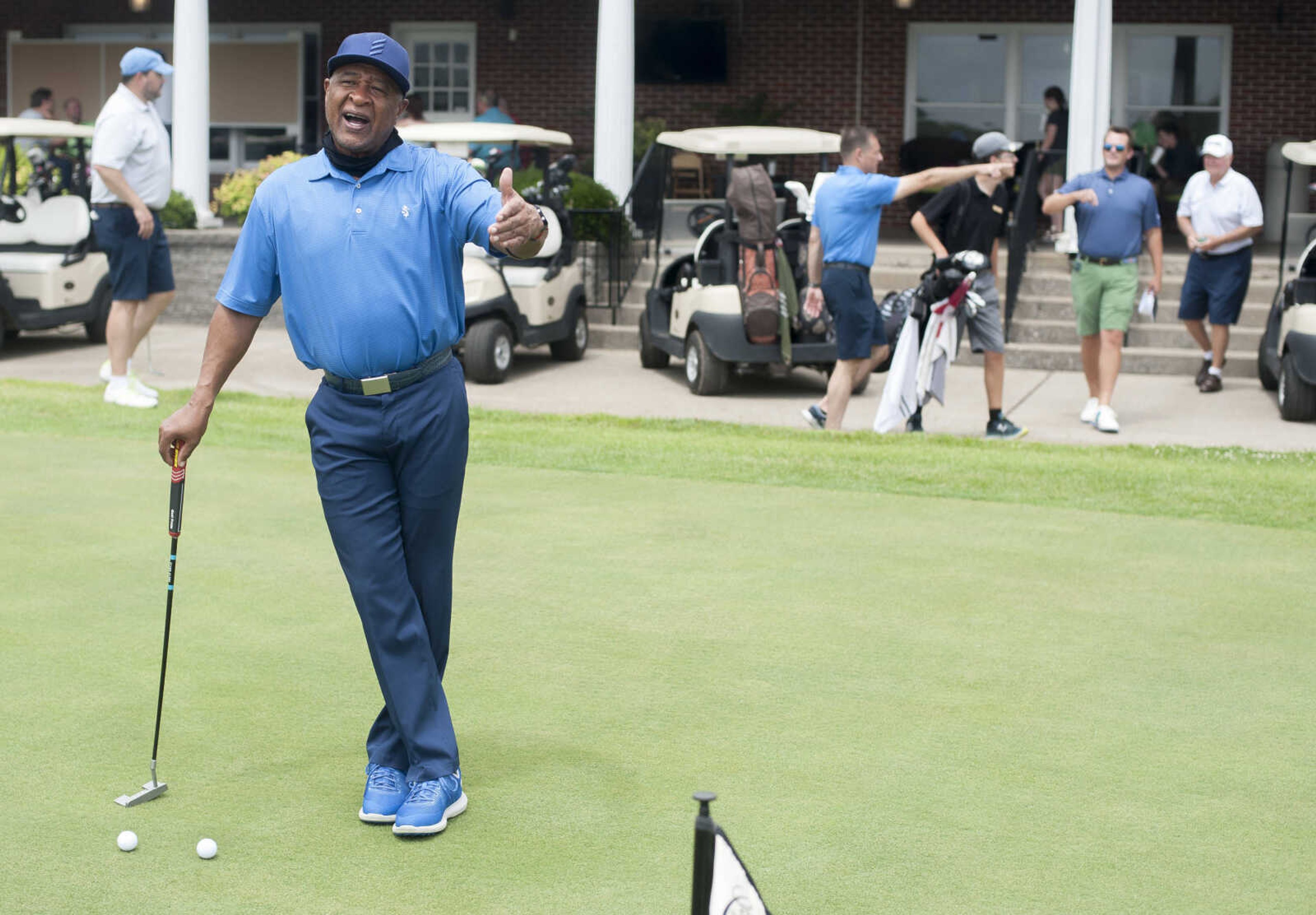 Former St. Louis Cardinals shortstop and Hall of Famer Ozzie Smith talks to golfers before a private event at the Cape Girardeau Country Club on Friday, June 26, 2020, in Cape Girardeau.