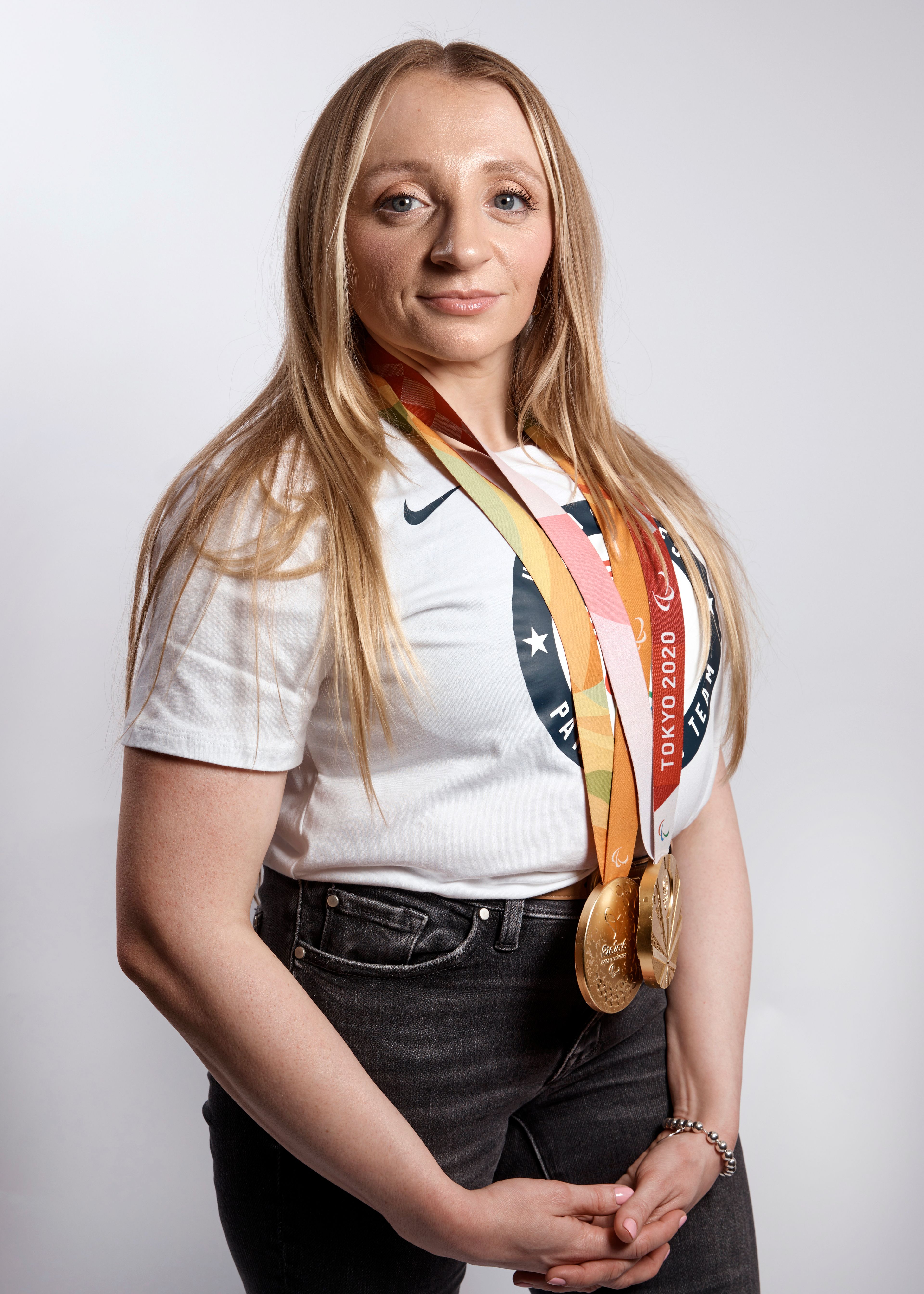 FILE - American para swimmer, McKenzie Coan, poses for a photo, on Tuesday, April 16, 2024, in New York. (AP Photo/Andres Kudacki, File)