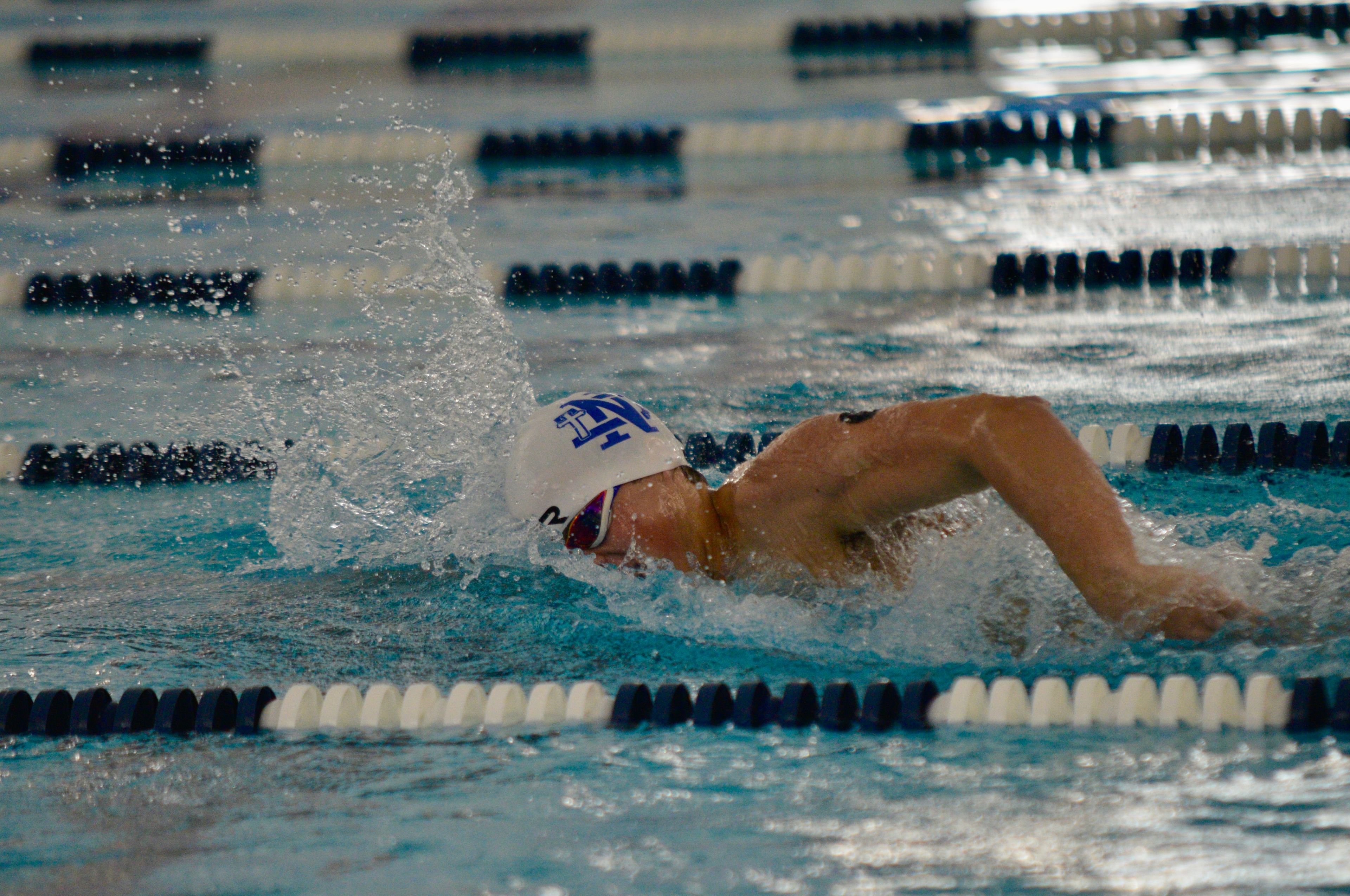 Notre Dame's Hudson Dennis swims against Jackson on Monday, Oct. 28, at the Cape Aquatic Center.