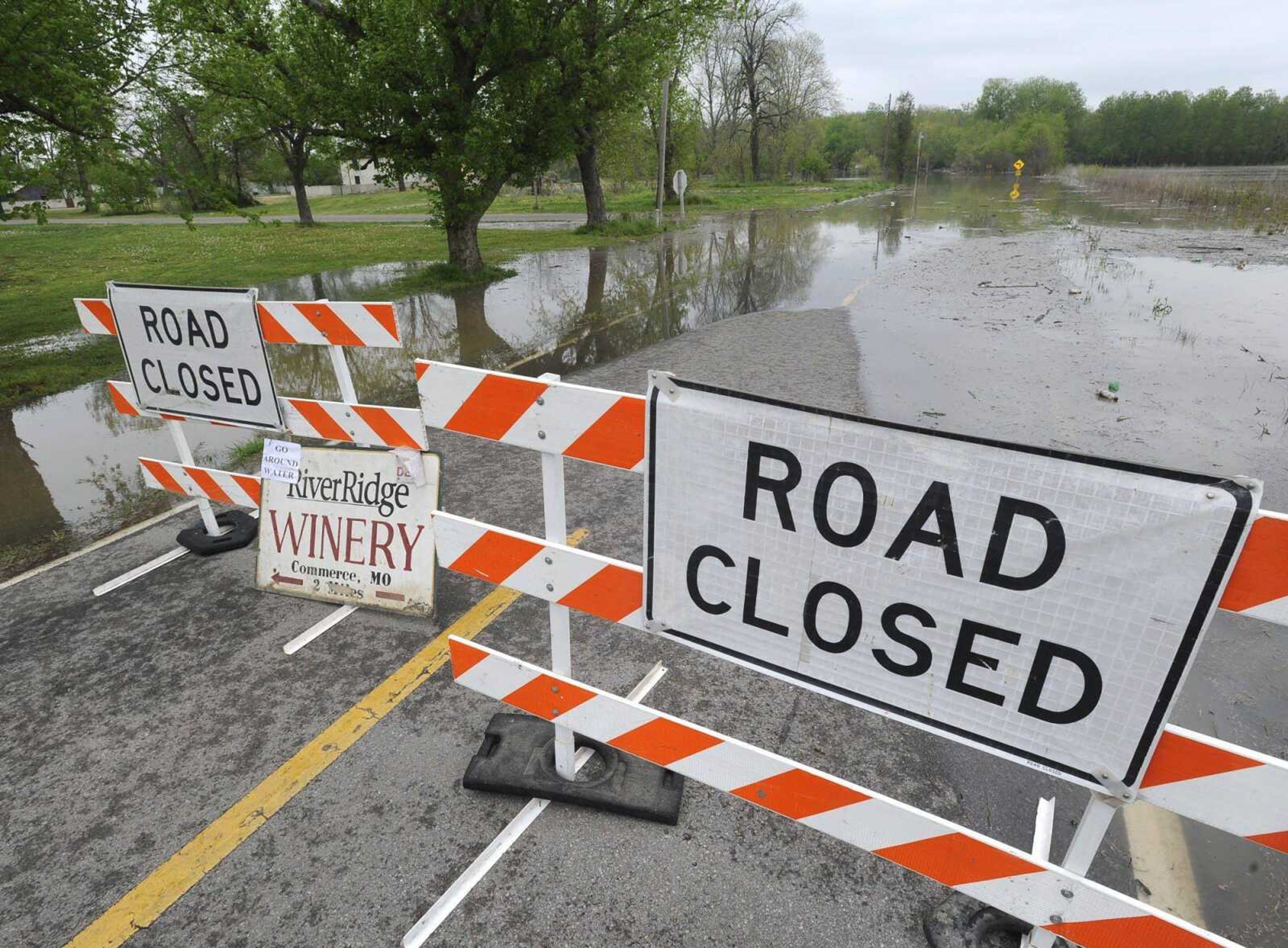 Route E is closed due to floodwaters of the Mississippi River Tuesday, April 23, 2013 at Commerce, Mo. (Fred Lynch)