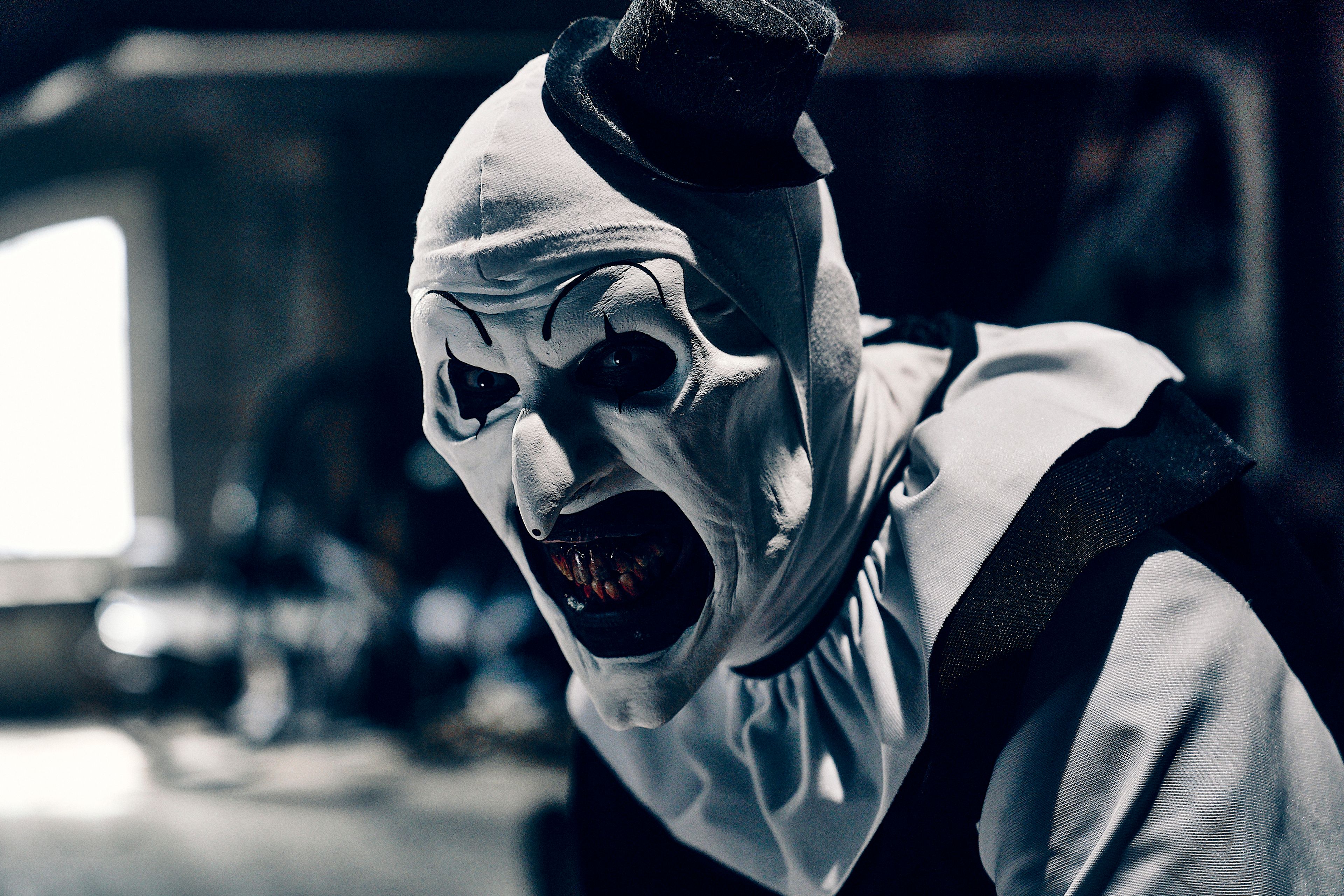 This image released by Cineverse Entertainment shows David Howard Thornton in a scene from "Terrifier 3." (Jesse Korman/Cineverse Entertainment via AP)