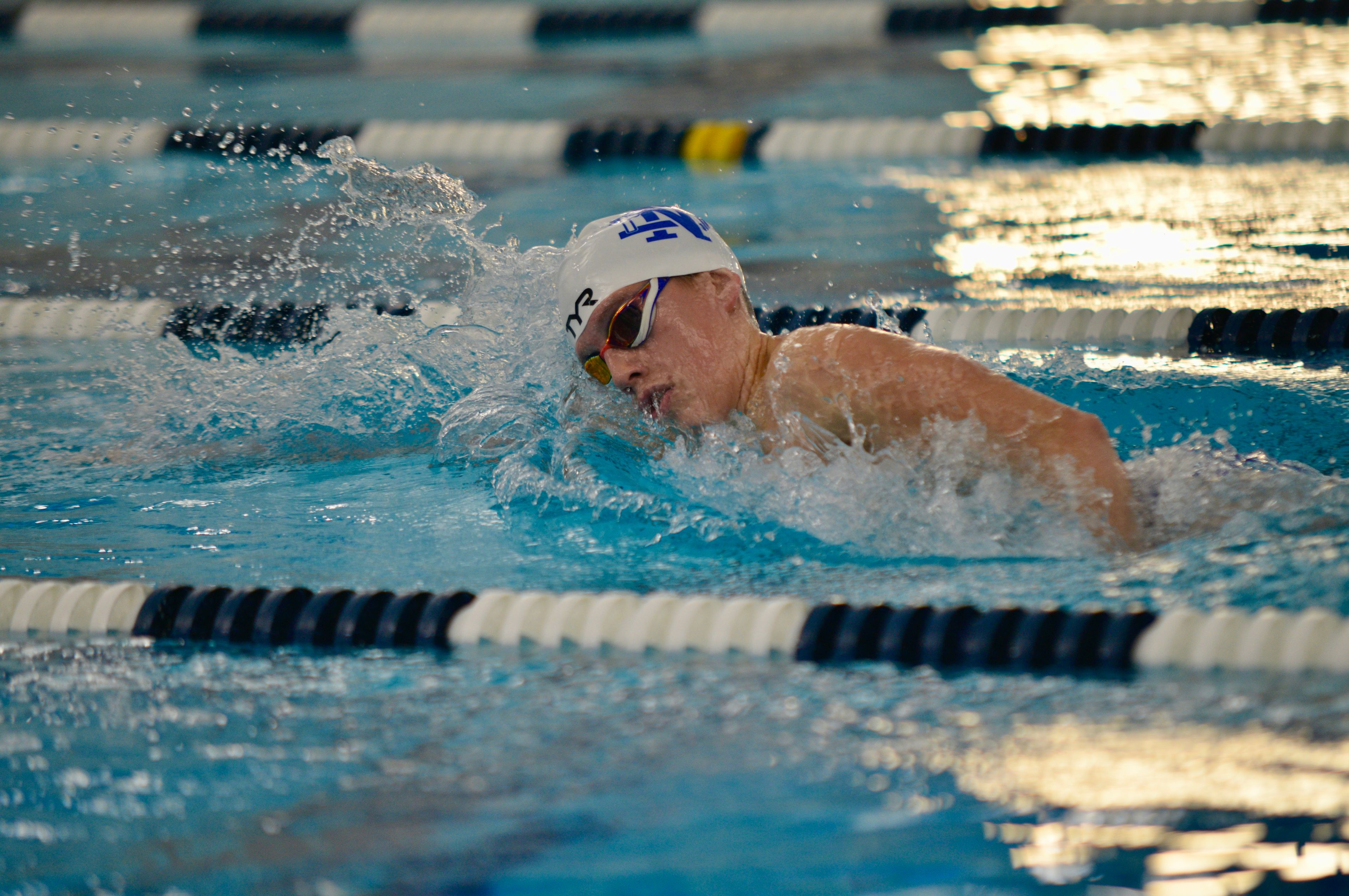 Notre Dame's Kaiden Craycraft swims against Jackson on Monday, Oct. 28, at the Cape Aquatic Center.