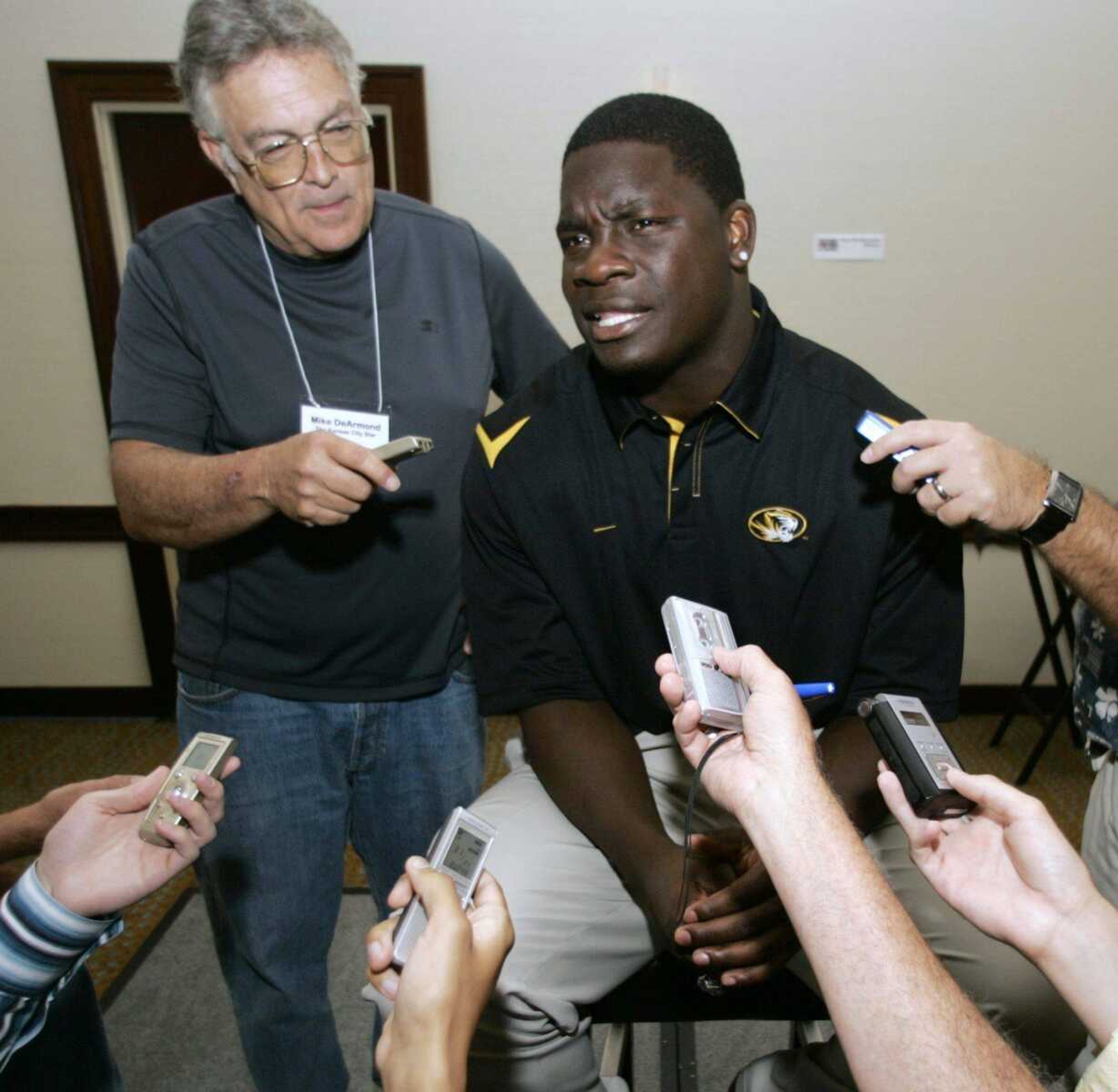 Missouri linebacker Sean Weatherspoon answers questions Tuesday during Big 12 media day in Irving, Texas. (DONNA McWILLIAM ~ Associated Press)