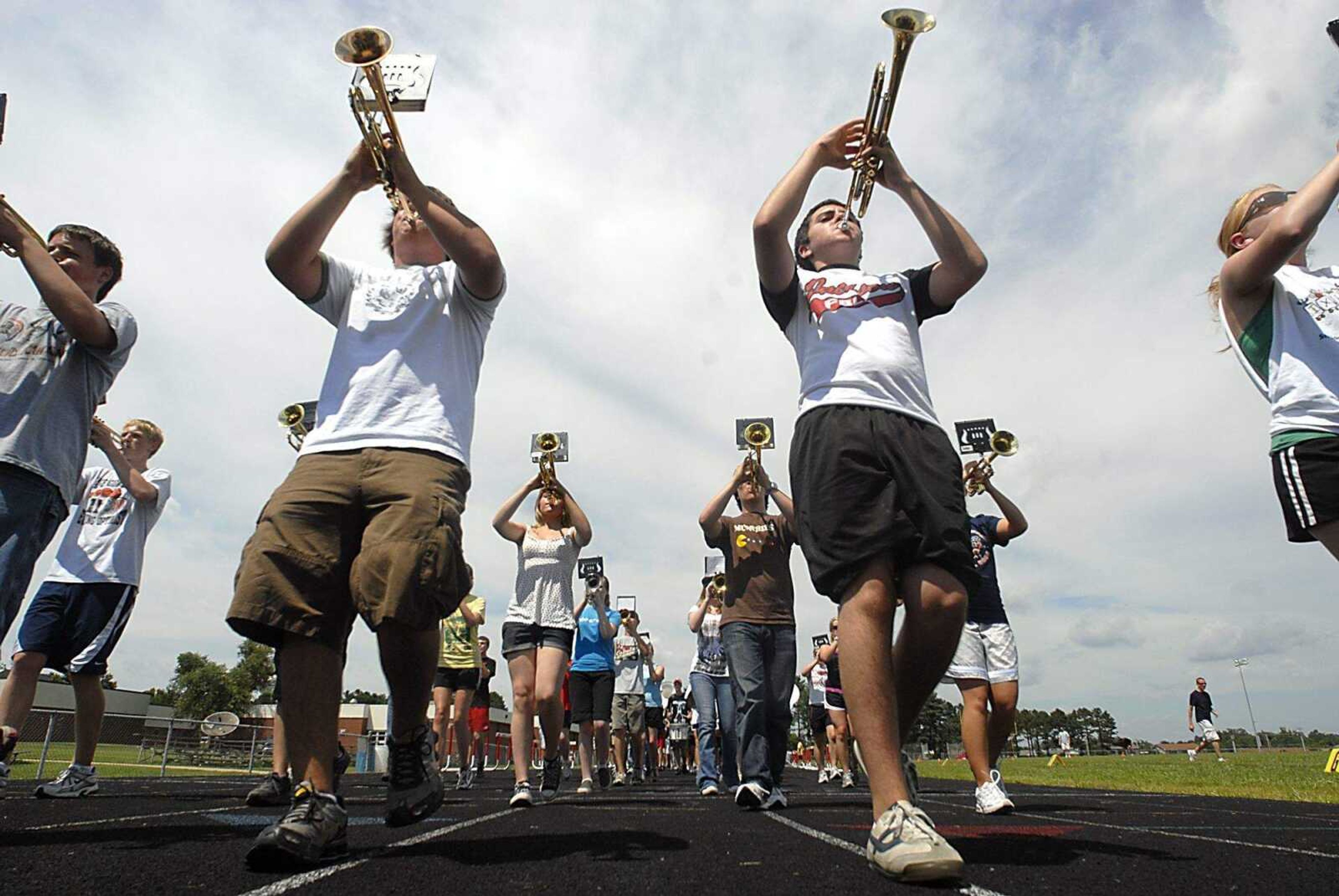 KIT DOYLE ~ kdoyle@semissourian.com
The Jackson High Marching Band practiced around the Jackson Junior High track Thursday, August 7, 2008.