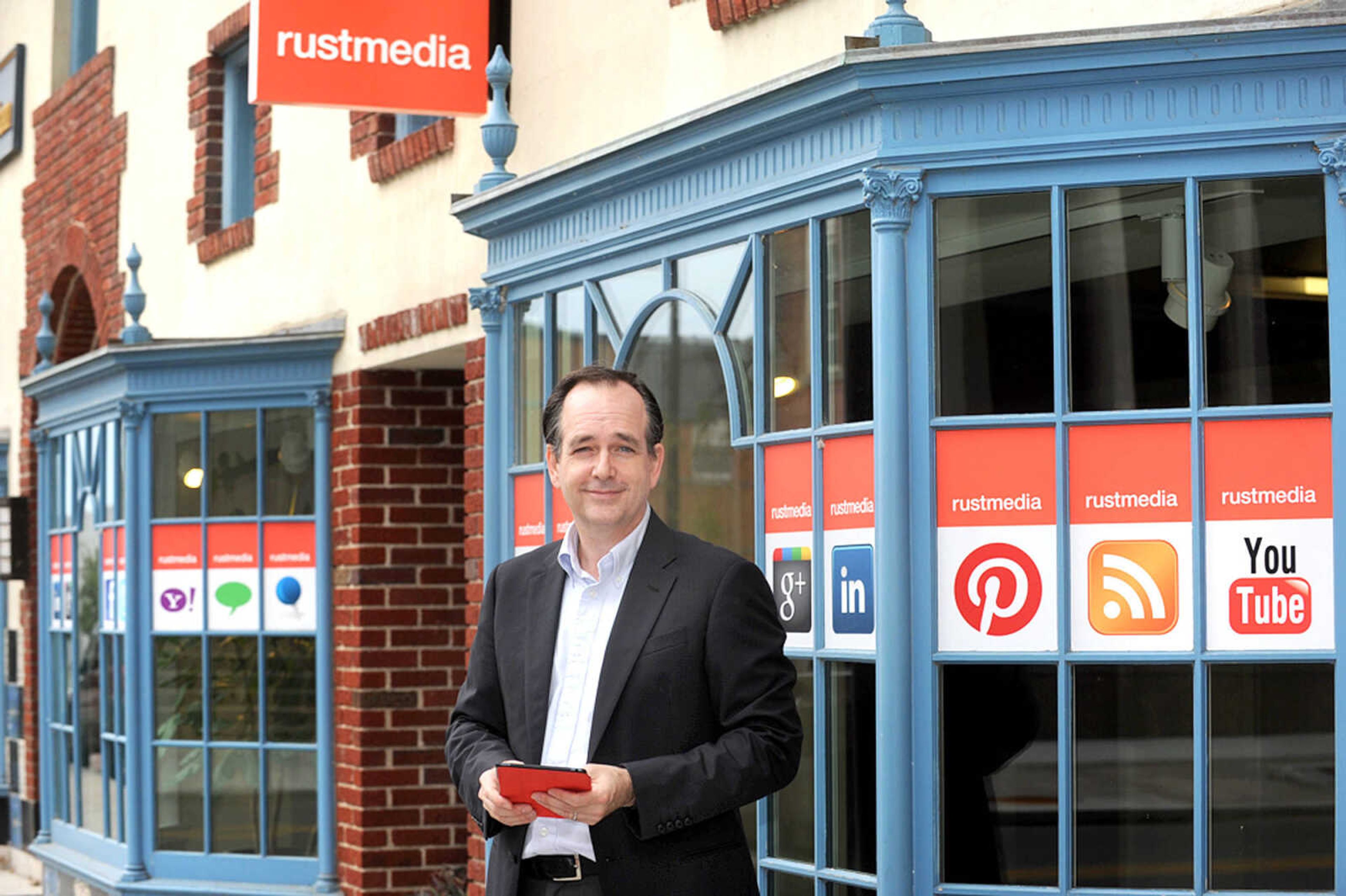 Gary Rust, director of rustmedia, stands outside his Cape Girardeau office. (Laura Simon)