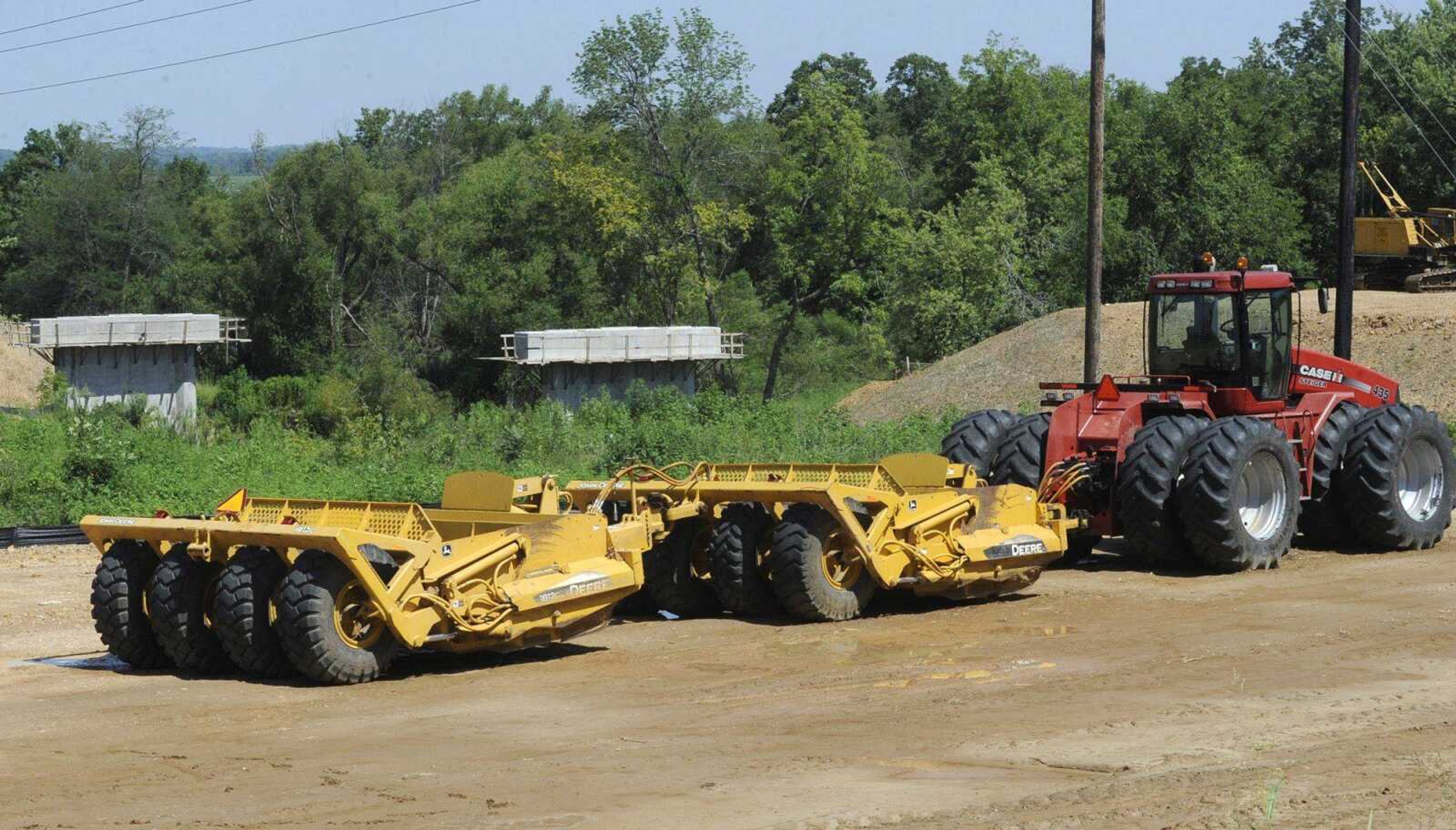 The Ramsey Creek bridge project in Scott City was idle Friday, July 27, 2012 due to wet conditions. (Fred Lynch)