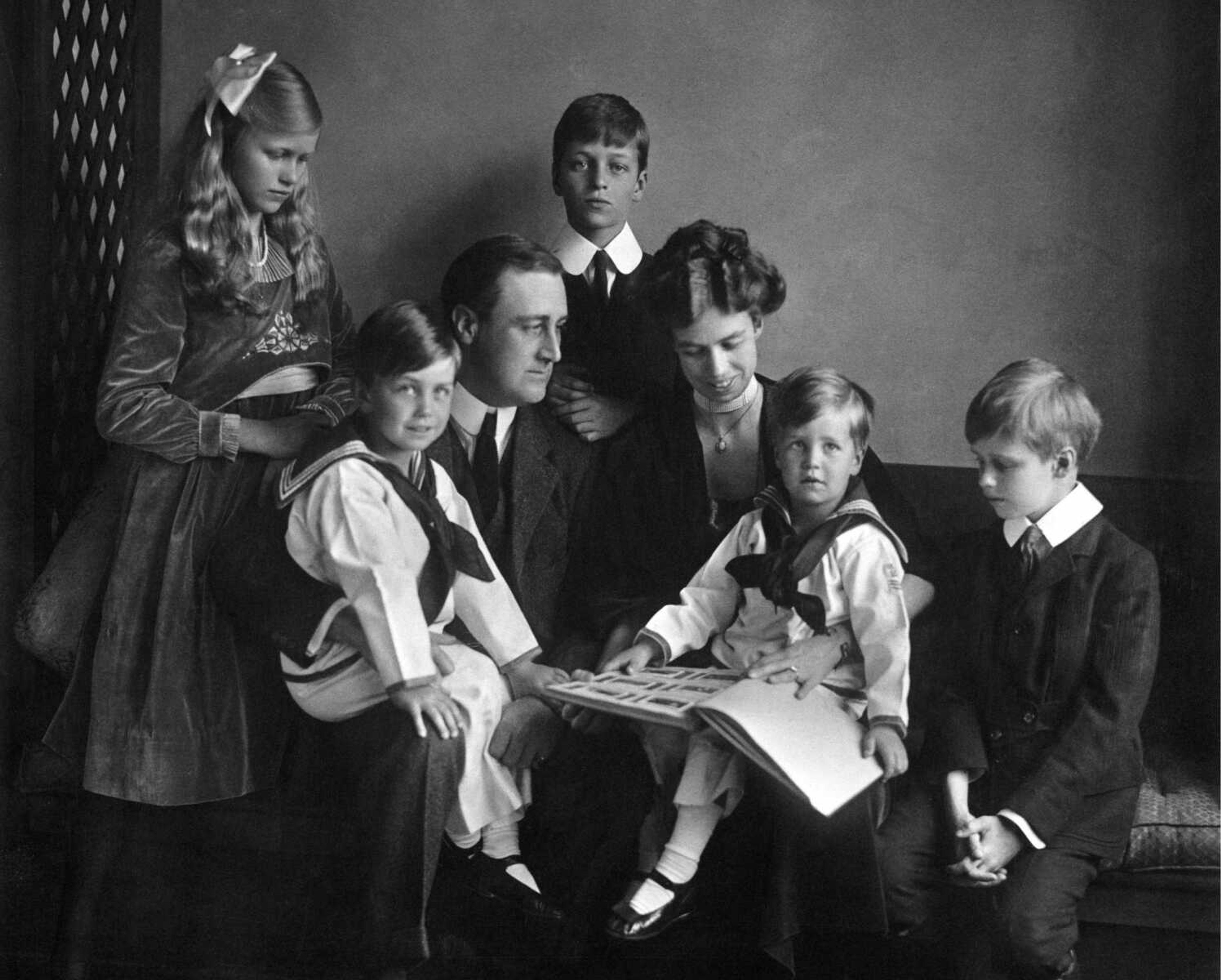 Franklin and Eleanor Roosevelt posed for a portrait with five of their six children June 12, 1919, in Washington, D.C.