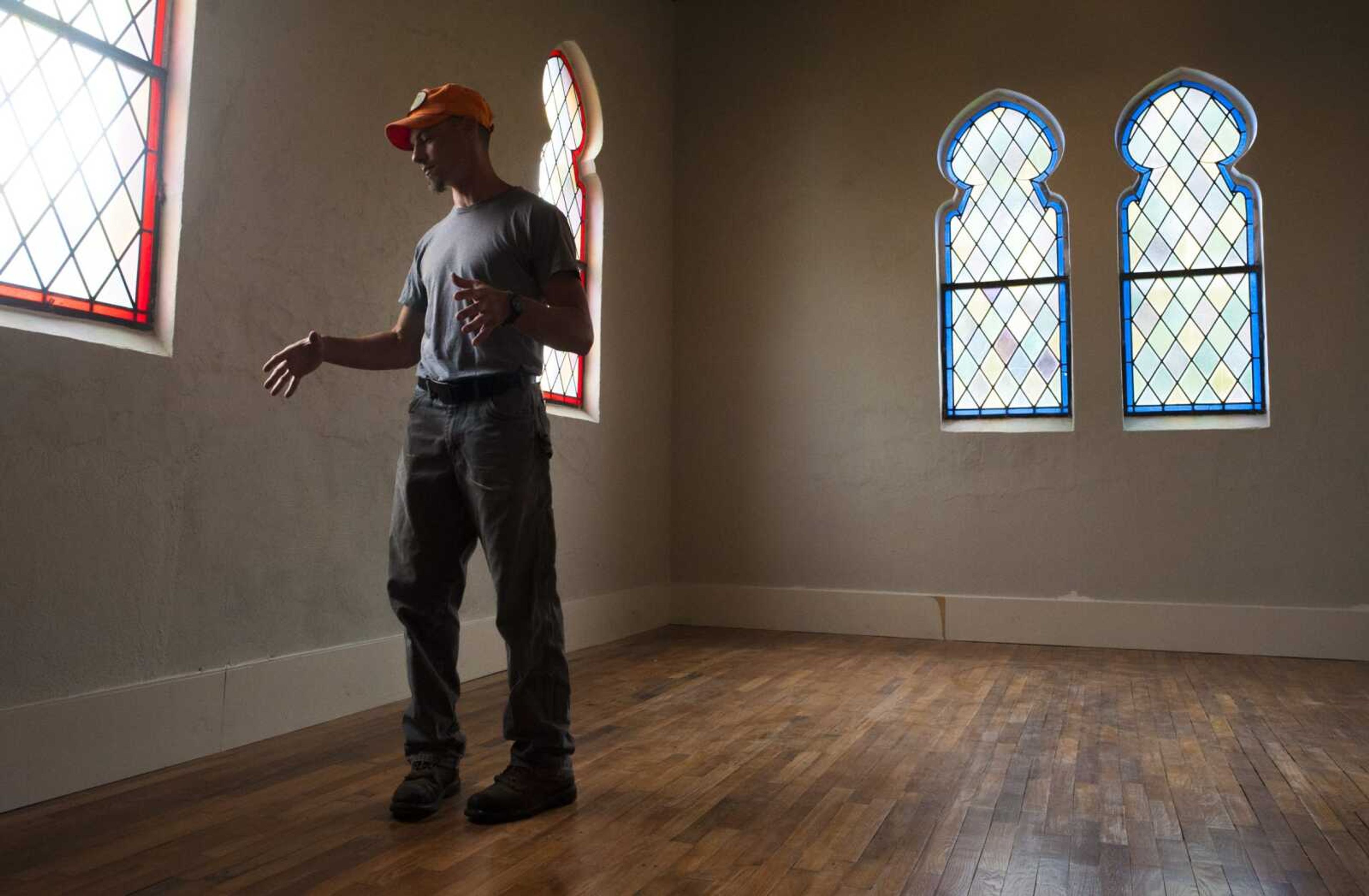 Rob Lorenz gives a tour of Riverside Pottery's future gallery room Tuesday in Cape Girardeau.