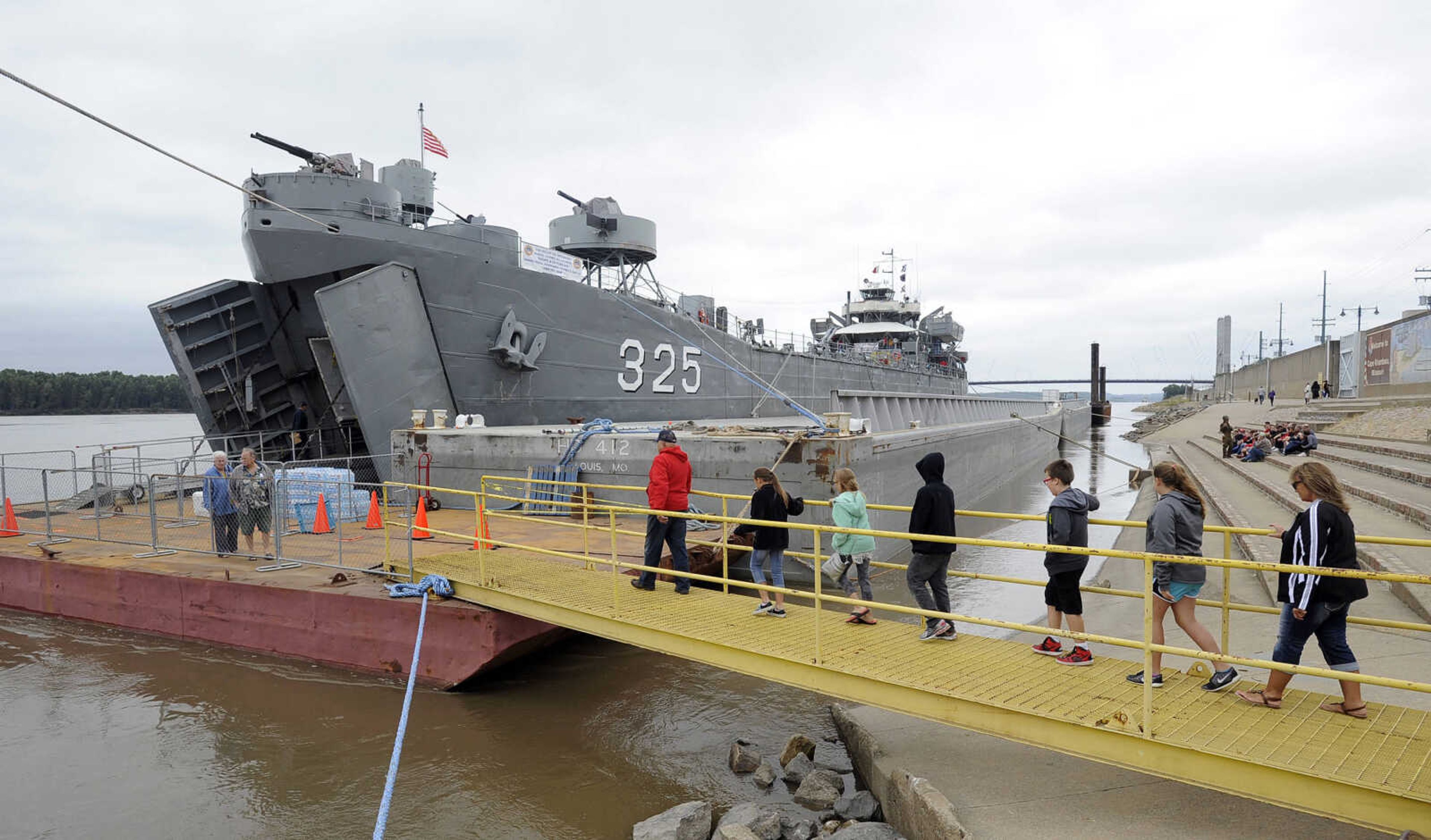 FRED LYNCH ~ flynch@semissourian.com
Visitors board the USS LST 325 Thursday, Sept. 29, 2016 at the Cape Girardeau riverfront. The last World War II fully operational Landing Ship, Tank will be on display through Oct. 3.