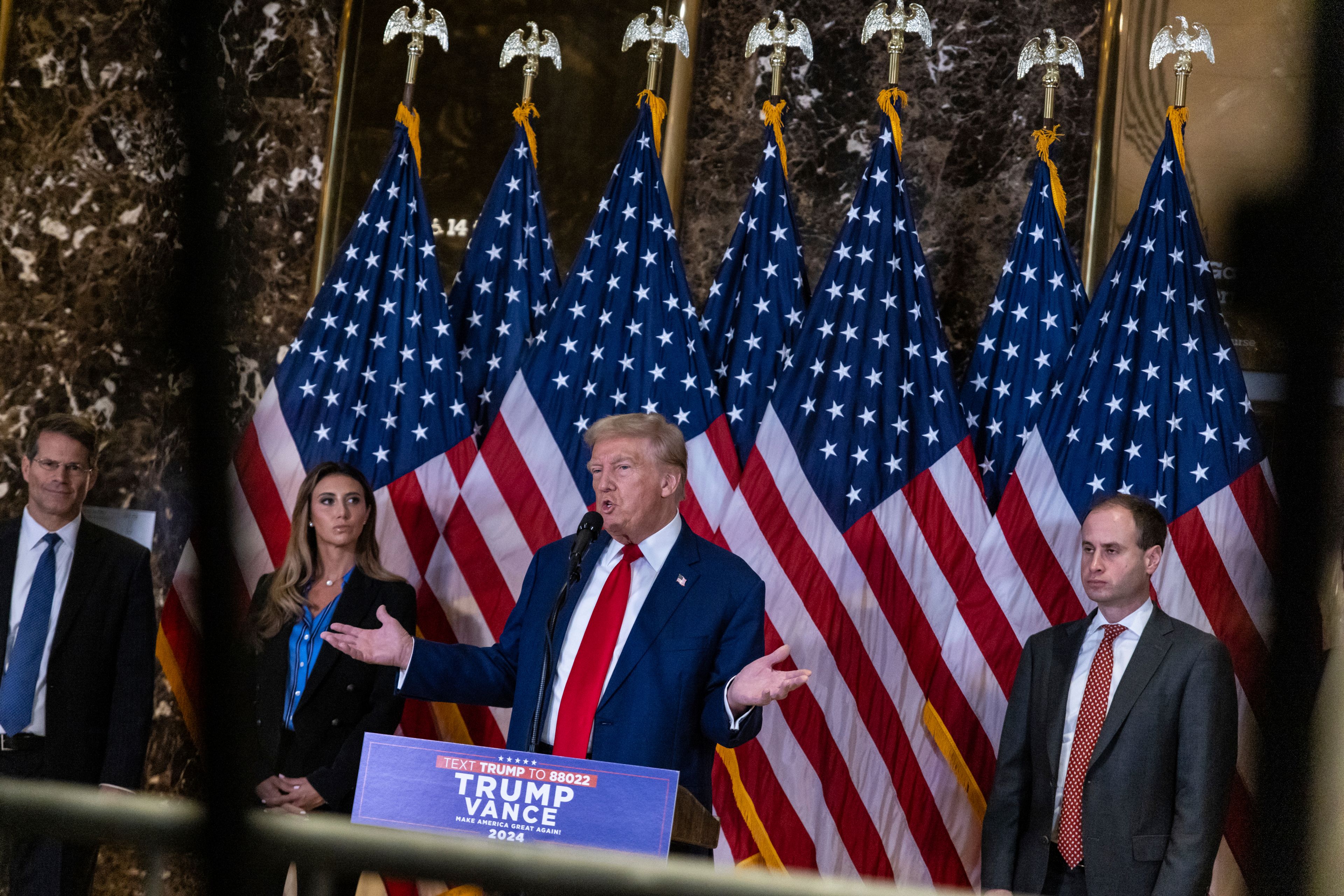 Republican presidential nominee former President Donald Trump speaks during a news conference held at Trump Tower, Friday, Sept., 6, 2024 in New York. (AP Photo/Stefan Jeremiah)