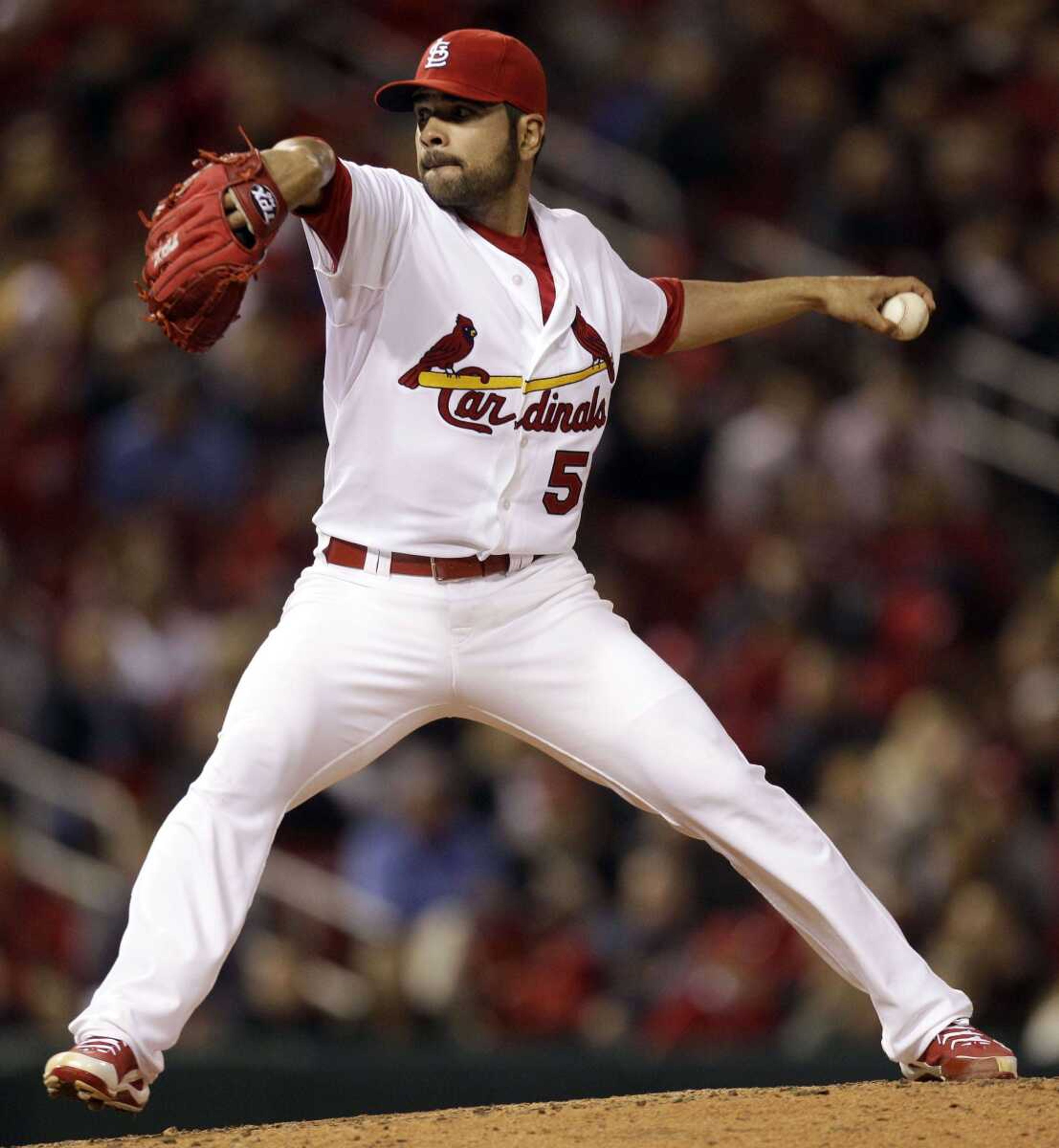 Cardinals second-game starting pitcher Jaime Garcia delivers during the fourth inning Wednesday in St. Louis. (JEFF ROBERSON ~ Associated Press)