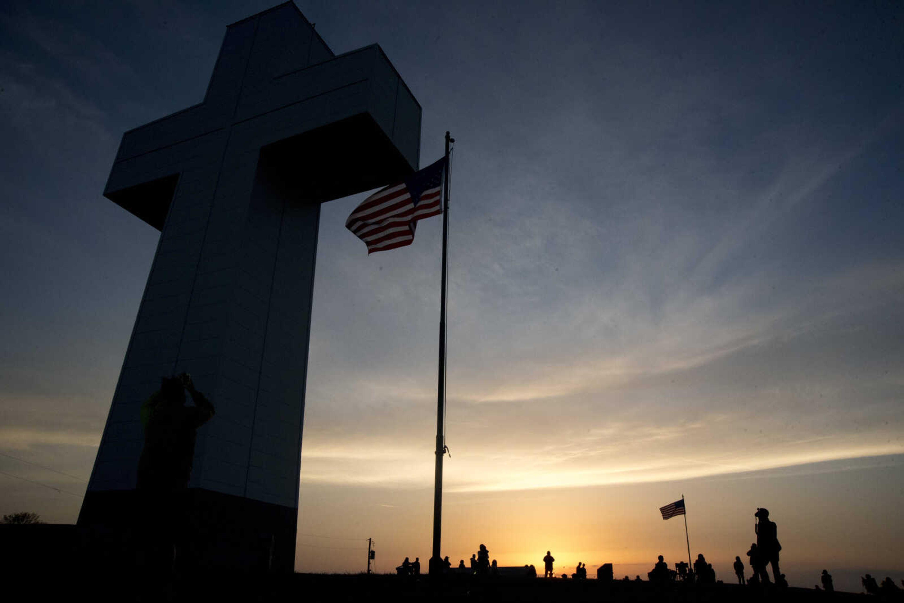 People gather during the 81st annual Easter Sunrise Service at the Bald Knob Cross of Peace Sunday, April 16, 2017 in Alto Pass, Illinois.