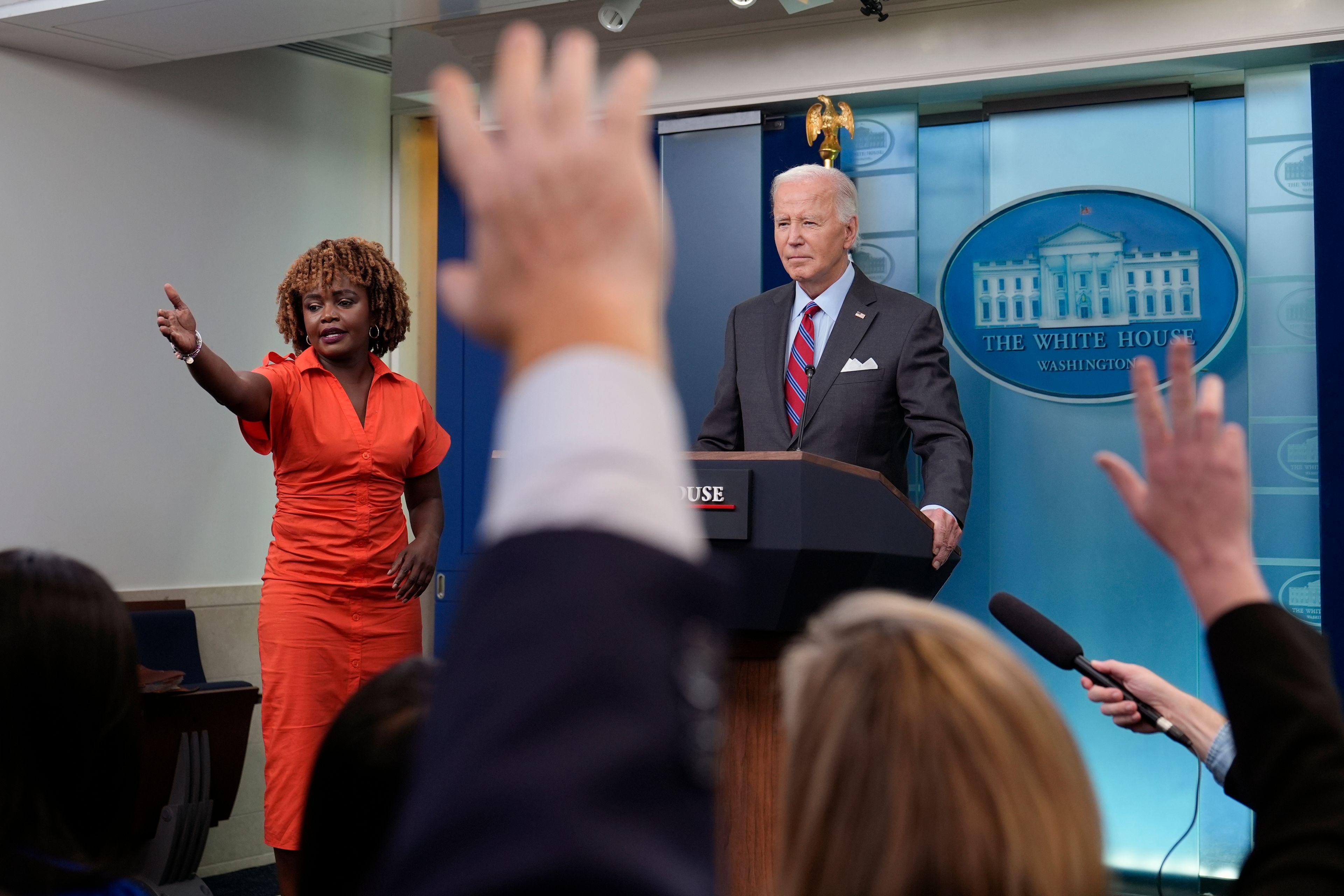 President Joe Biden speaks to the media in the White House press room, Friday, Oct. 4, 2024, in Washington. (AP Photo/Susan Walsh)