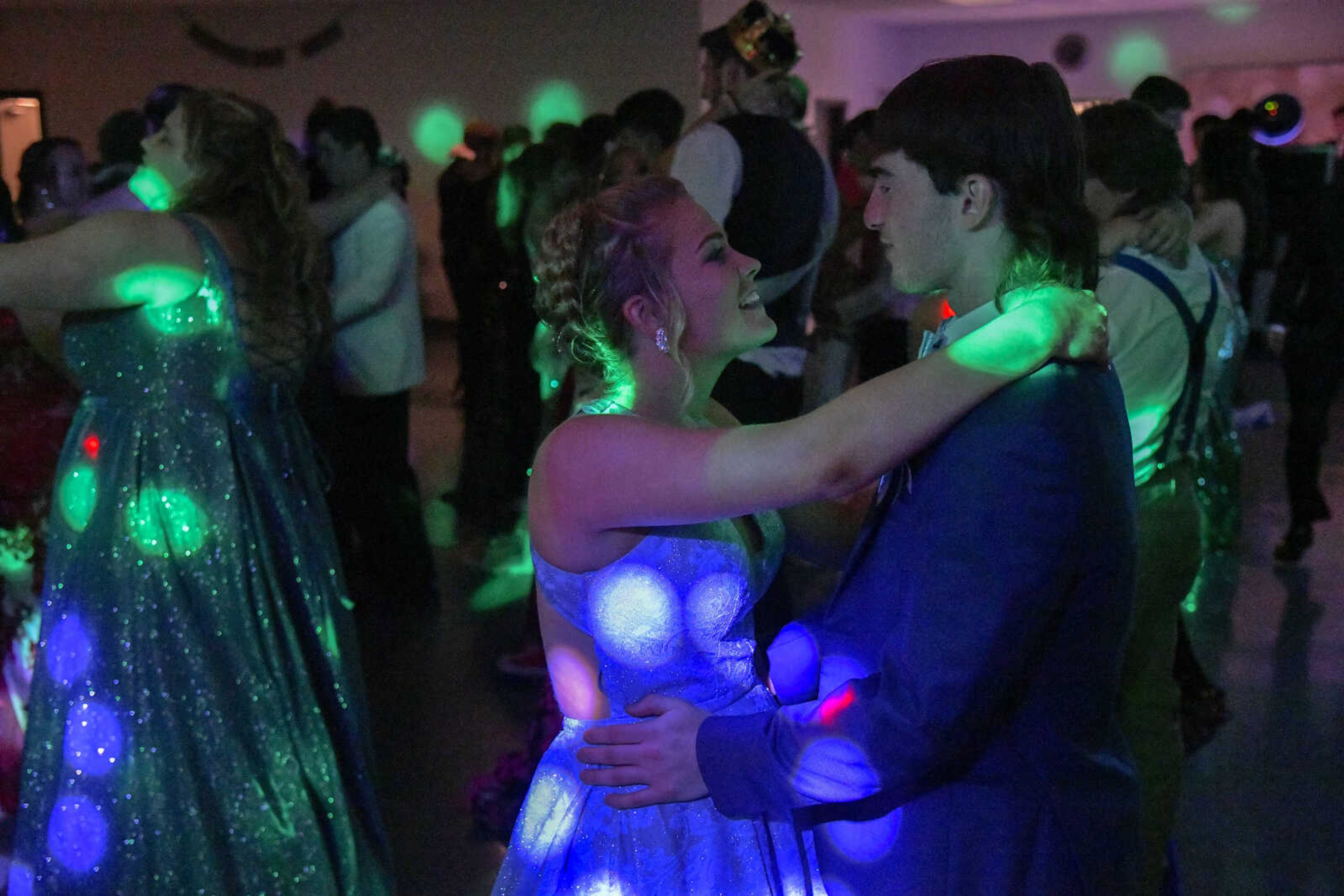 Misty Mason and Hunter Senn slow dance during prom at the Front Porch in Scott City on Saturday, April 24, 2021.