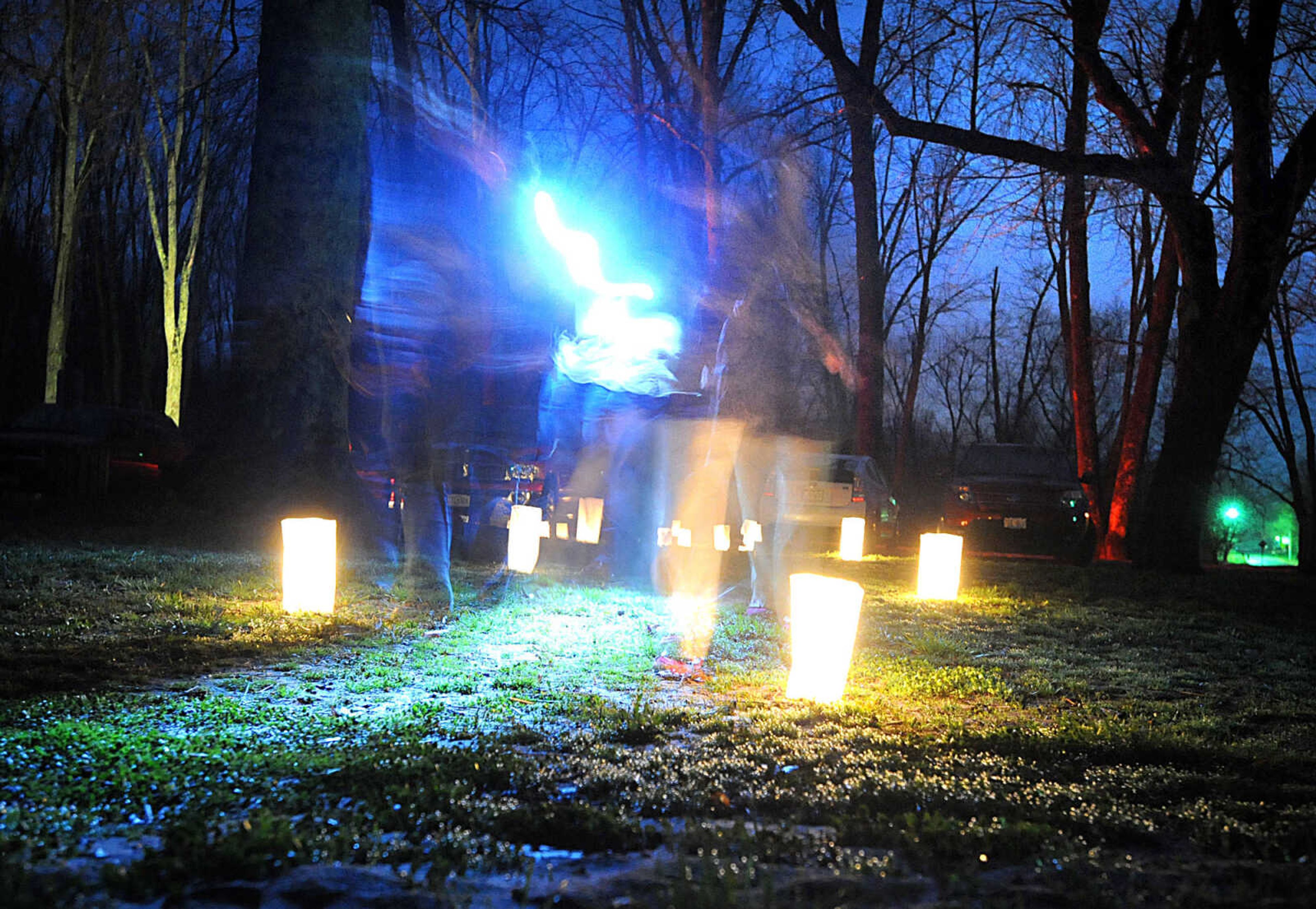 LAURA SIMON ~ lsimon@semissourian.com

Luminaries create a pathway for parishioners making their way towards the seating for Burfordville Baptist Church's Easter sunrise service along the bank of the Whitewater River Sunday morning, March 31, 2013 at Bollinger Mill State Historic Site.