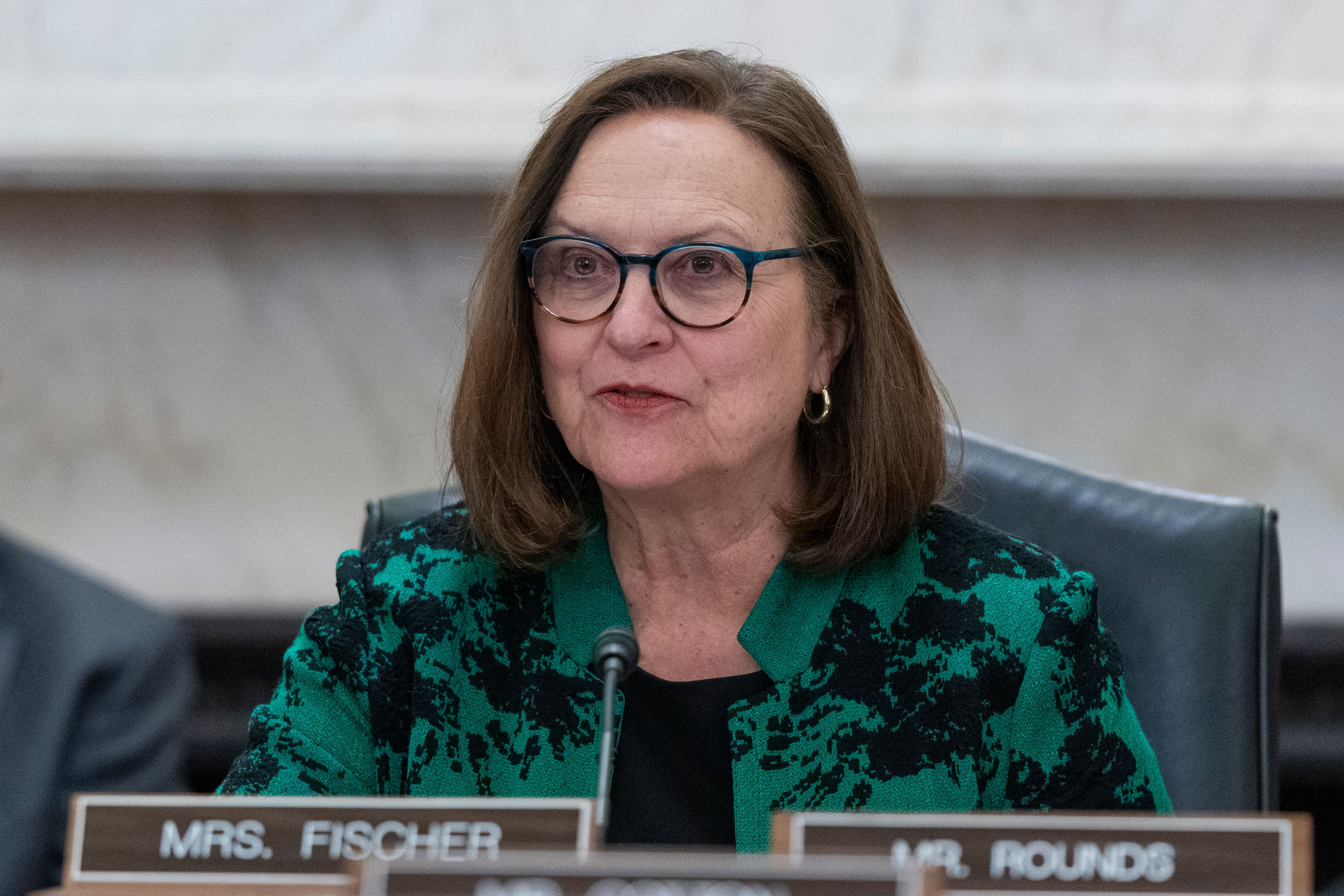 FILE - Sen. Deb Fischer, R-Neb., speaks during a hearing, March 14, 2023, in Washington. (AP Photo/Alex Brandon, File)