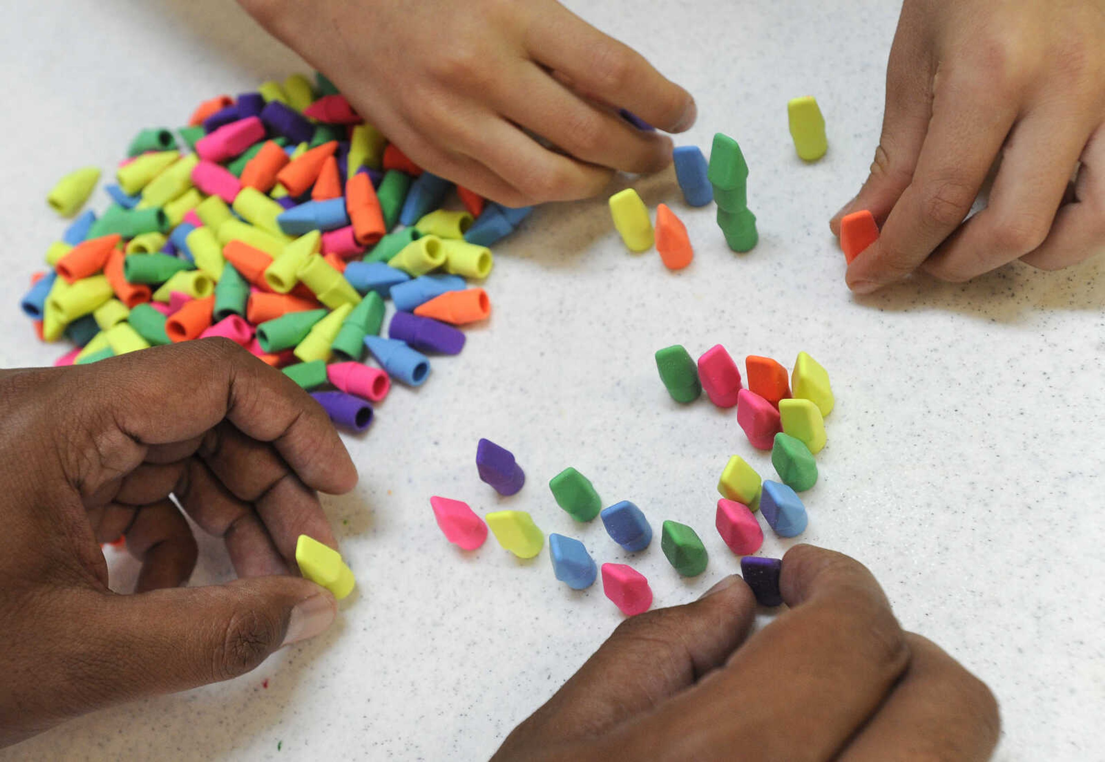 FRED LYNCH ~ flynch@semissourian.com
Pencil erasers are set up to give out with backpacks Friday, Aug. 4, 2017 at the Islamic Center of Cape Girardeau.